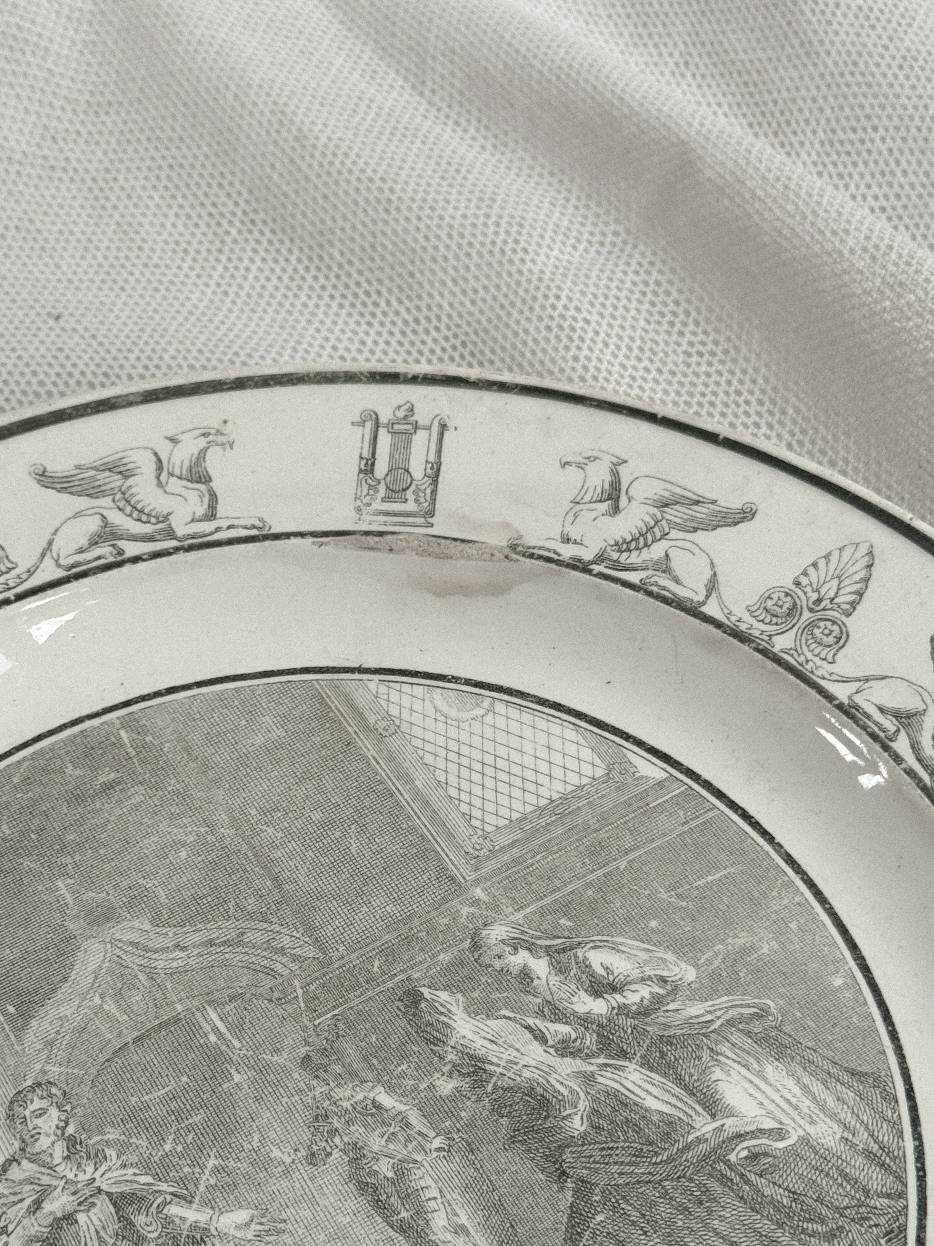 Antique French Faience History Plate, Règne de Raoul Duc de Bourgogne, Manufacture de Creil
