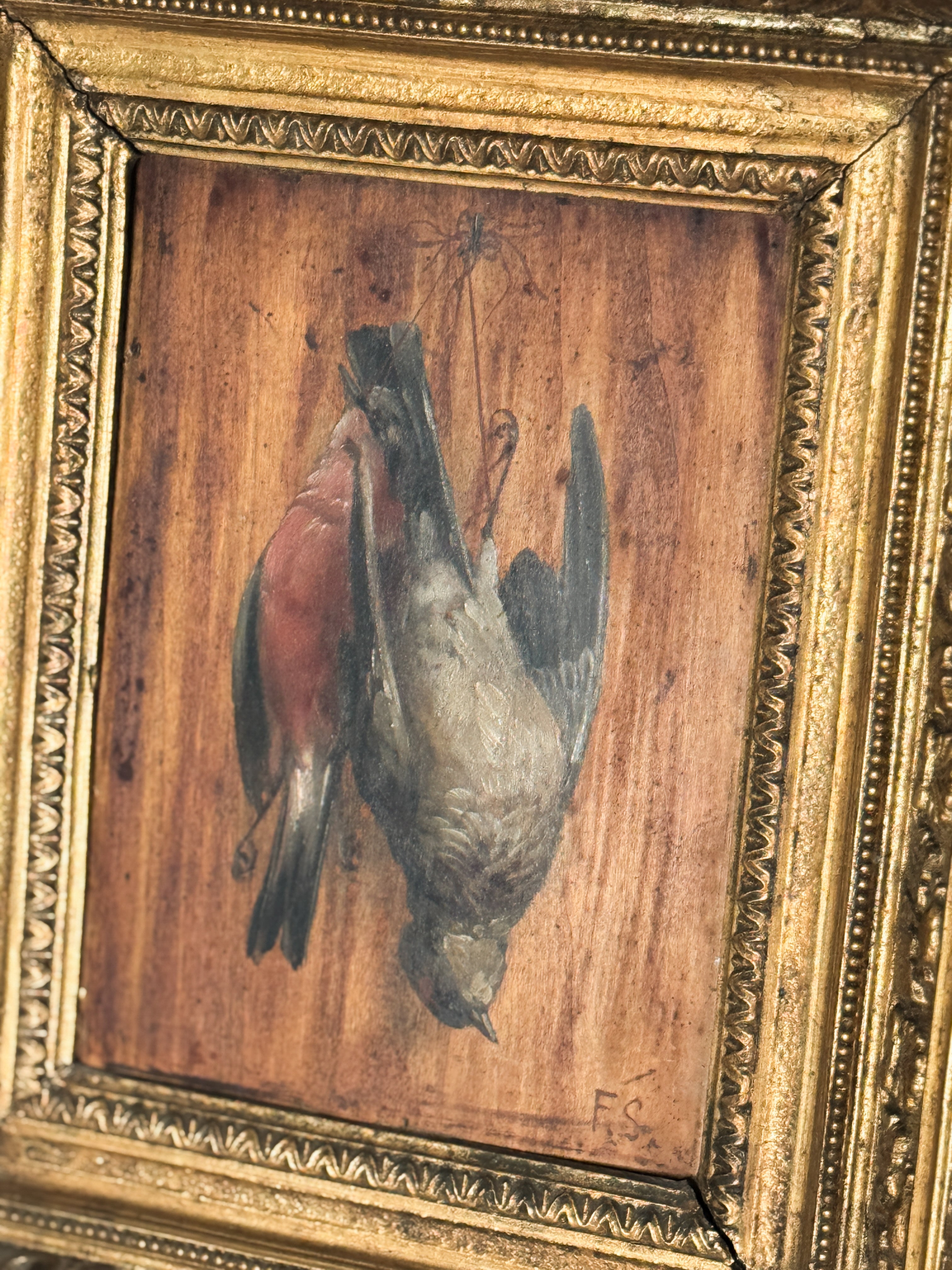 Antique Game Still Life Oil in Gilt Frame