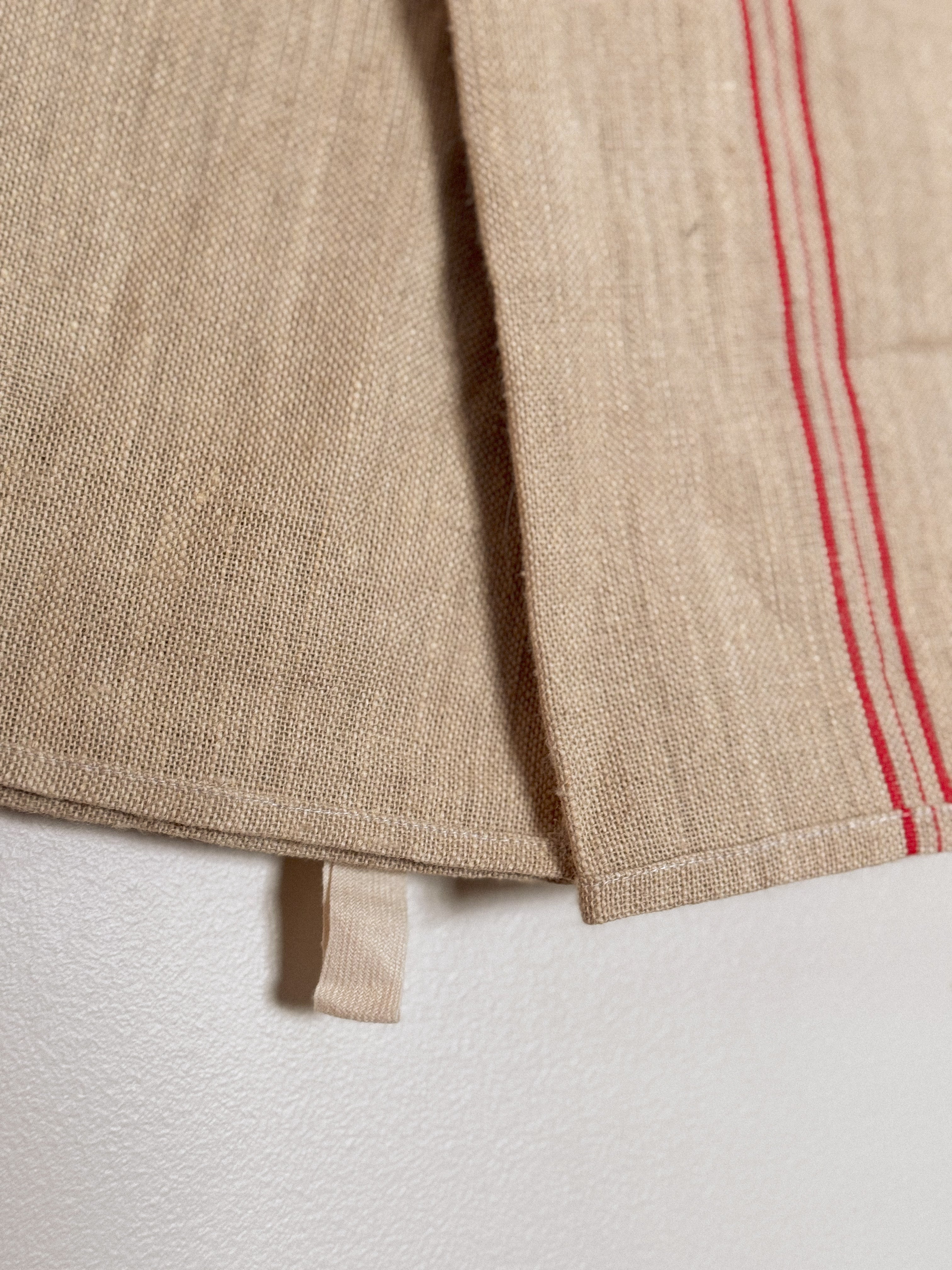Vintage French Hemp Torchon with Red Stripes