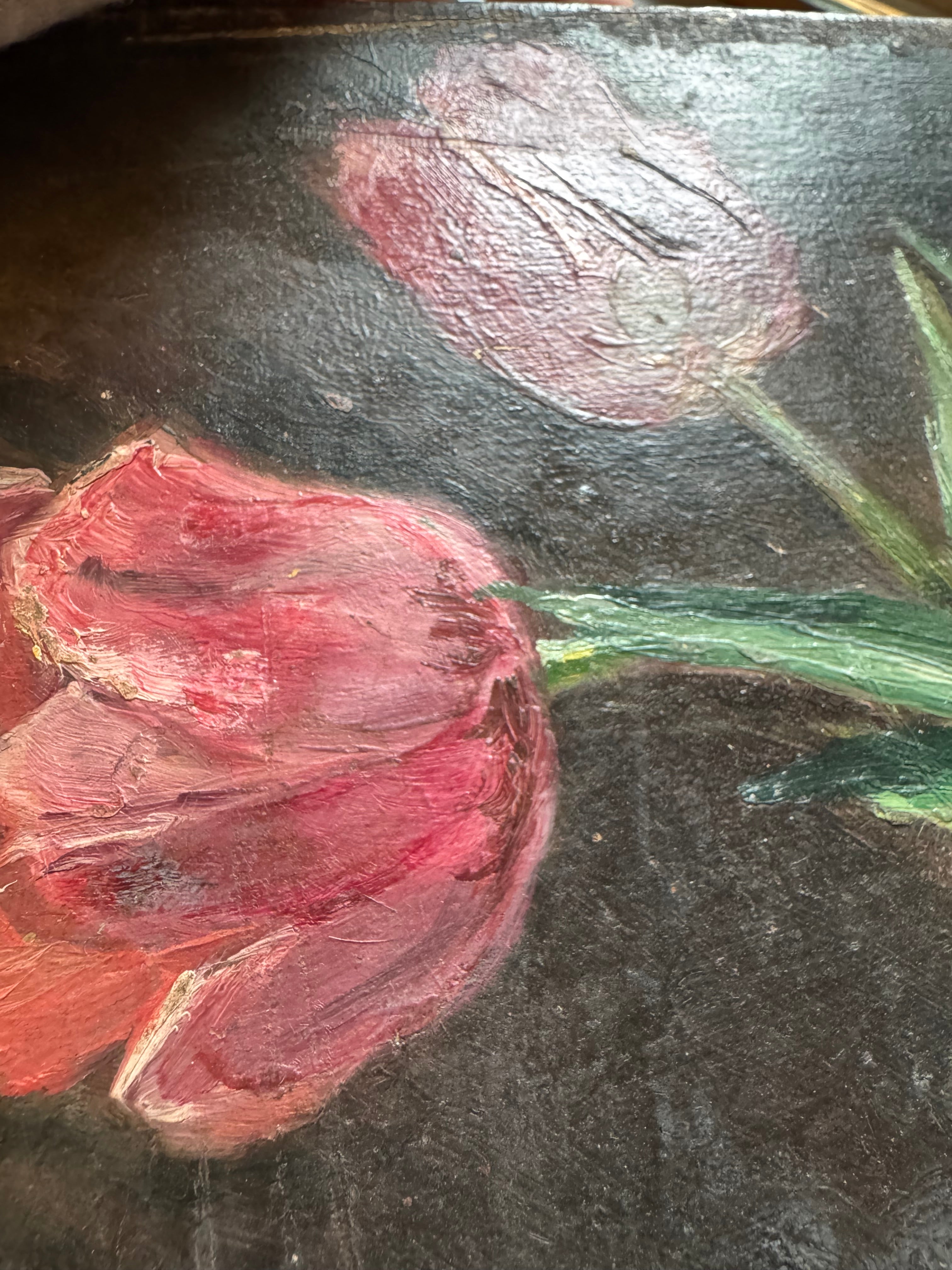 French Tulip Still Life Painting, signed