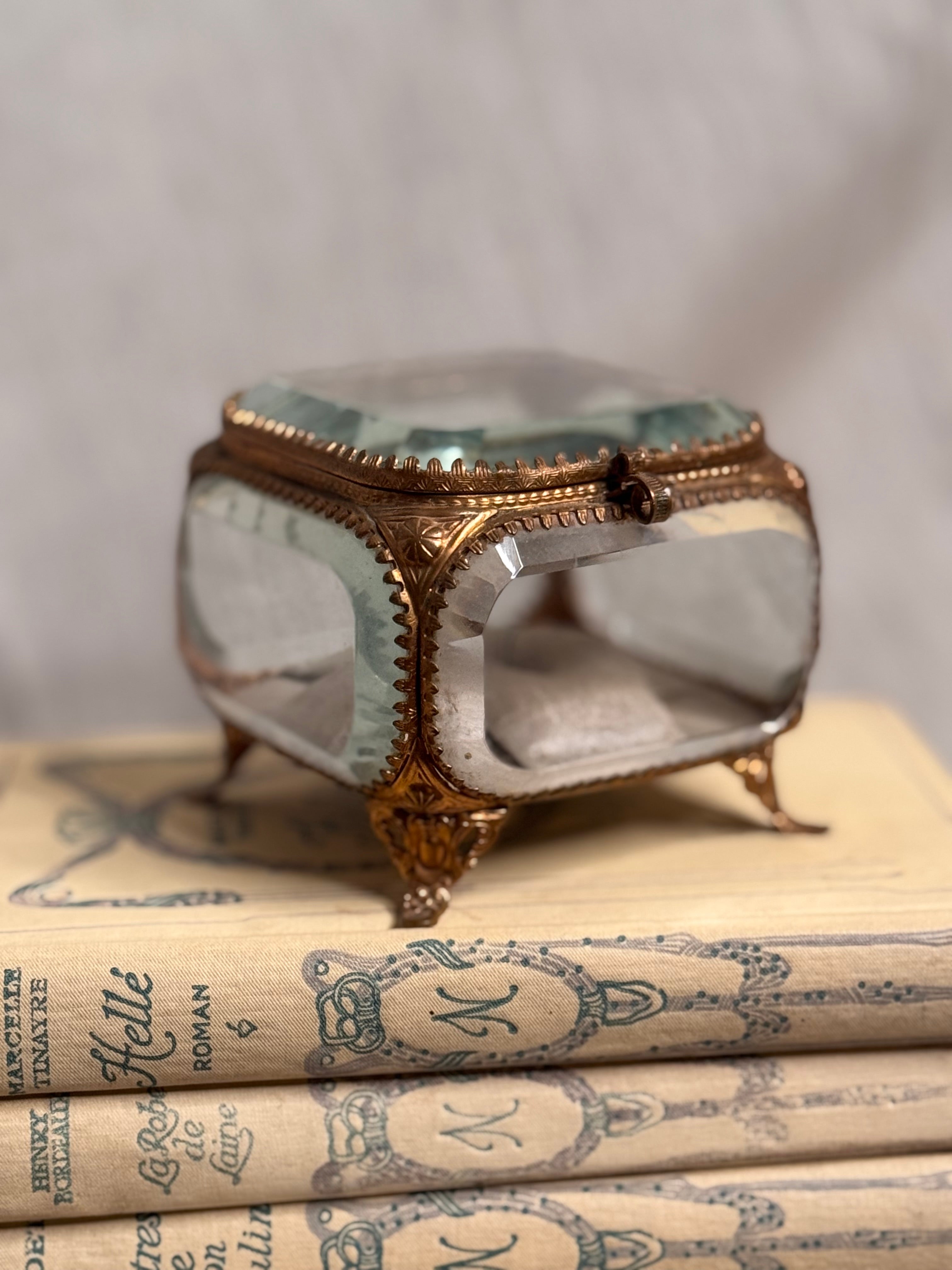 19th c ormolu and glass jewelry casket