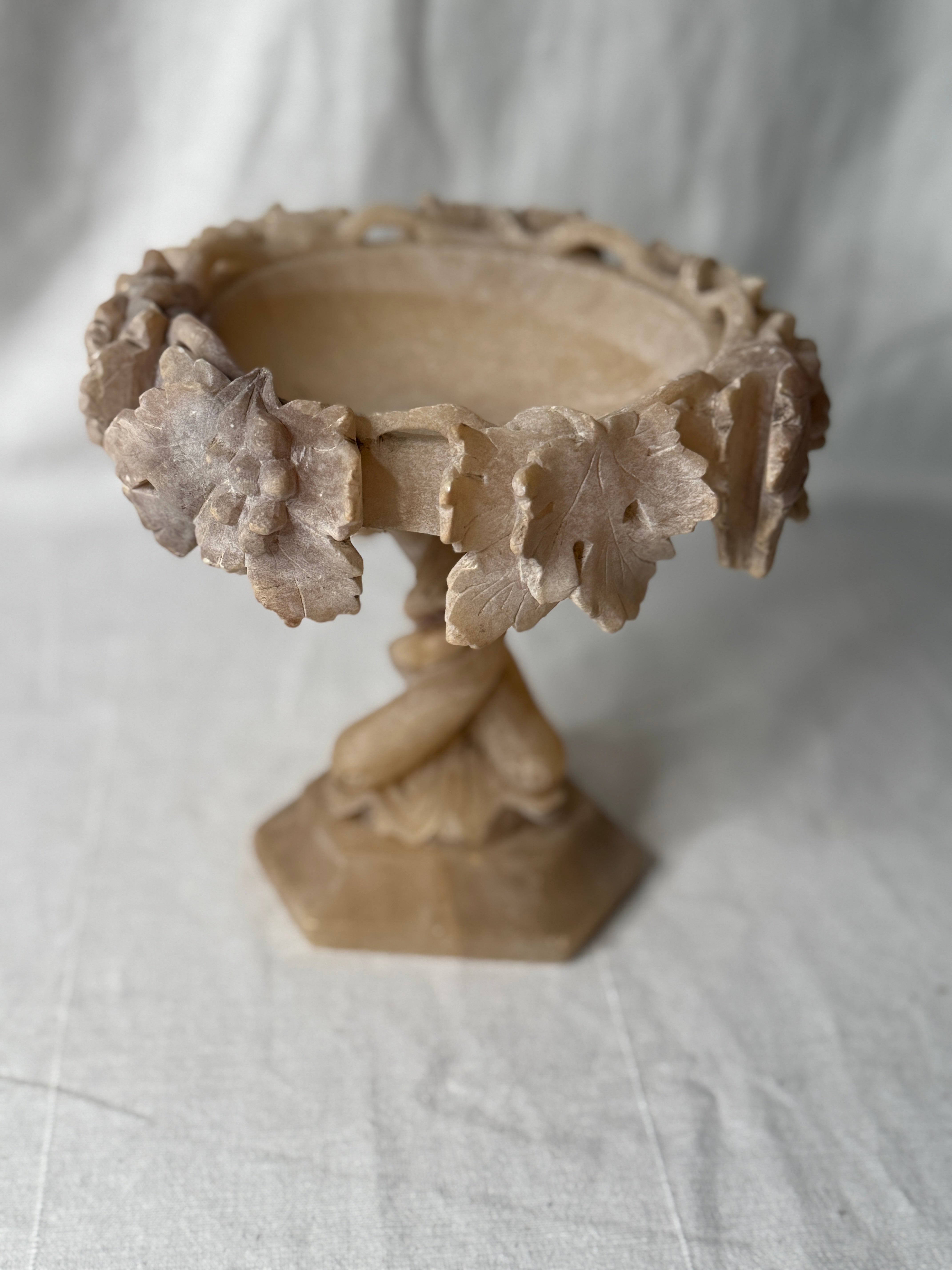 Antique Italian Volterra Alabaster Tazza, Bacchic Decoration, late 19th c.