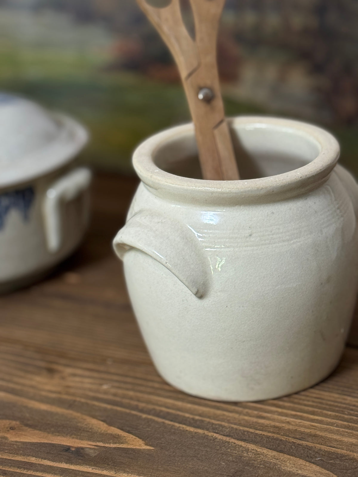 Antique French Confit Pot with Ear Handles, Small