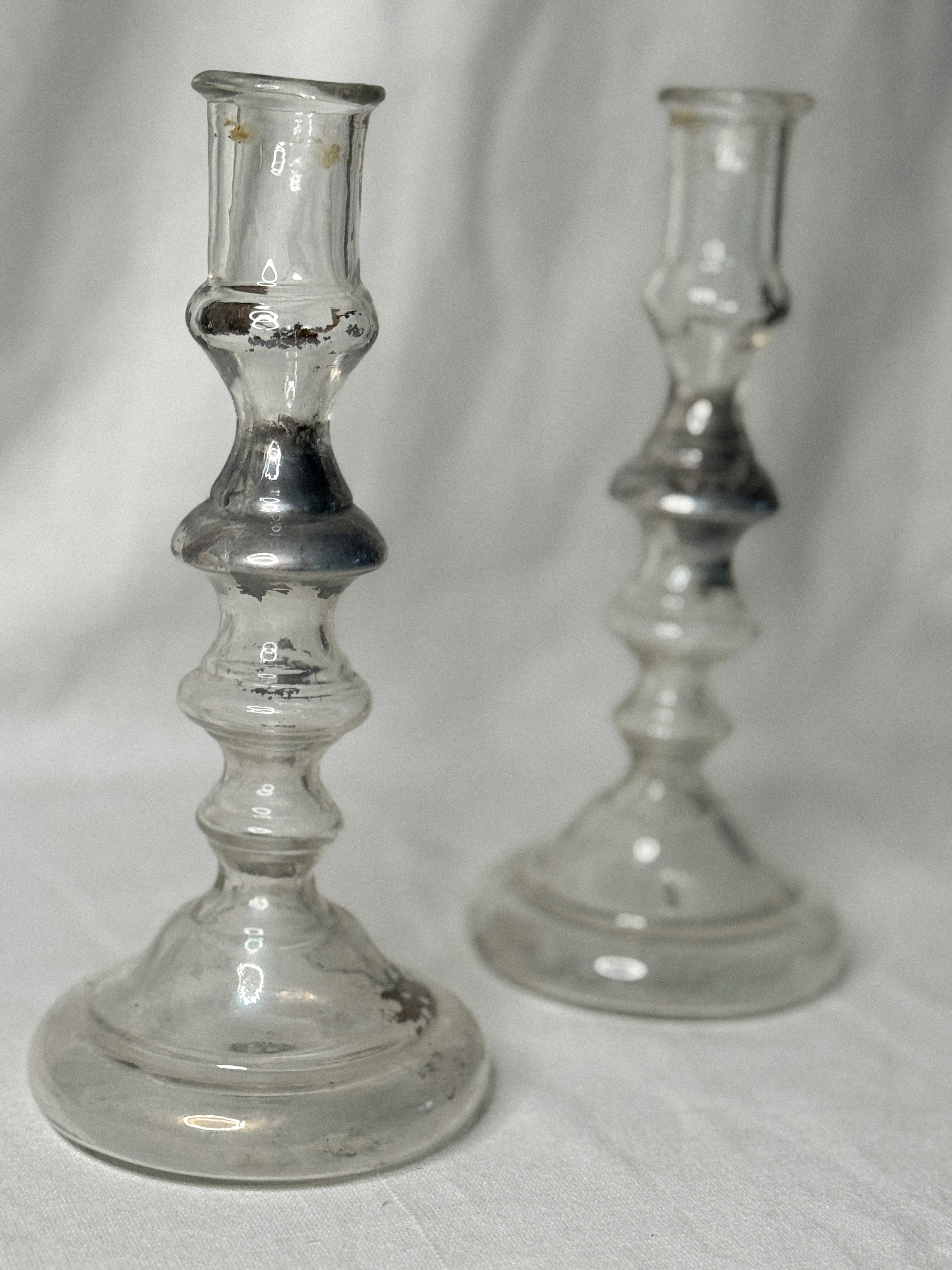 Antique Pair of French Mercury Glass Candlesticks, late 19th c.