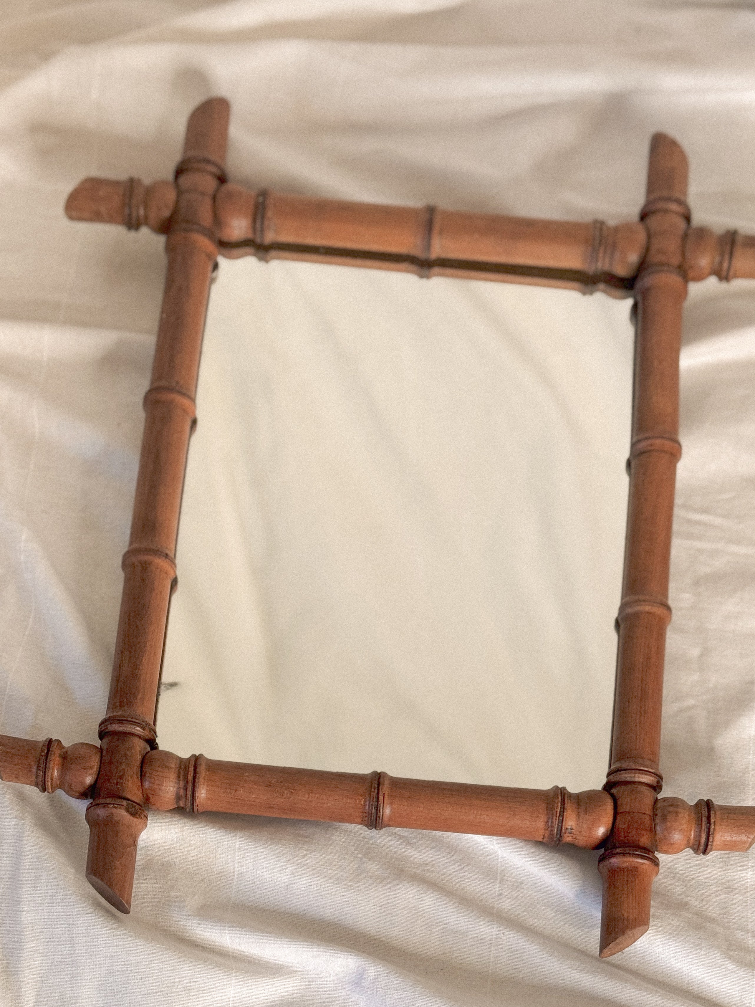 Antique French Bamboo Mirror, 1922, with Original Mercury Glass