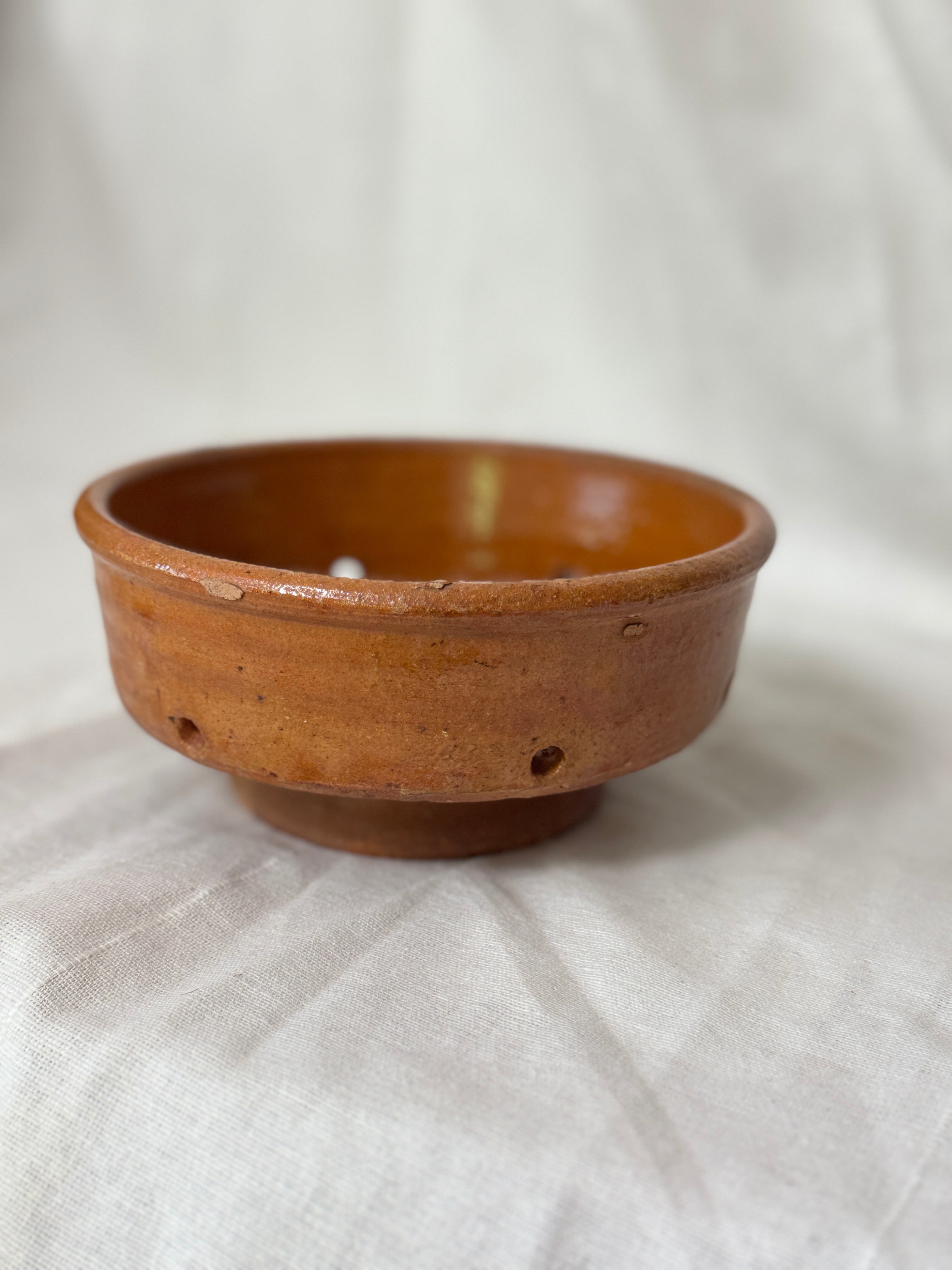 Antique French Terracotta Faisselle, Footed