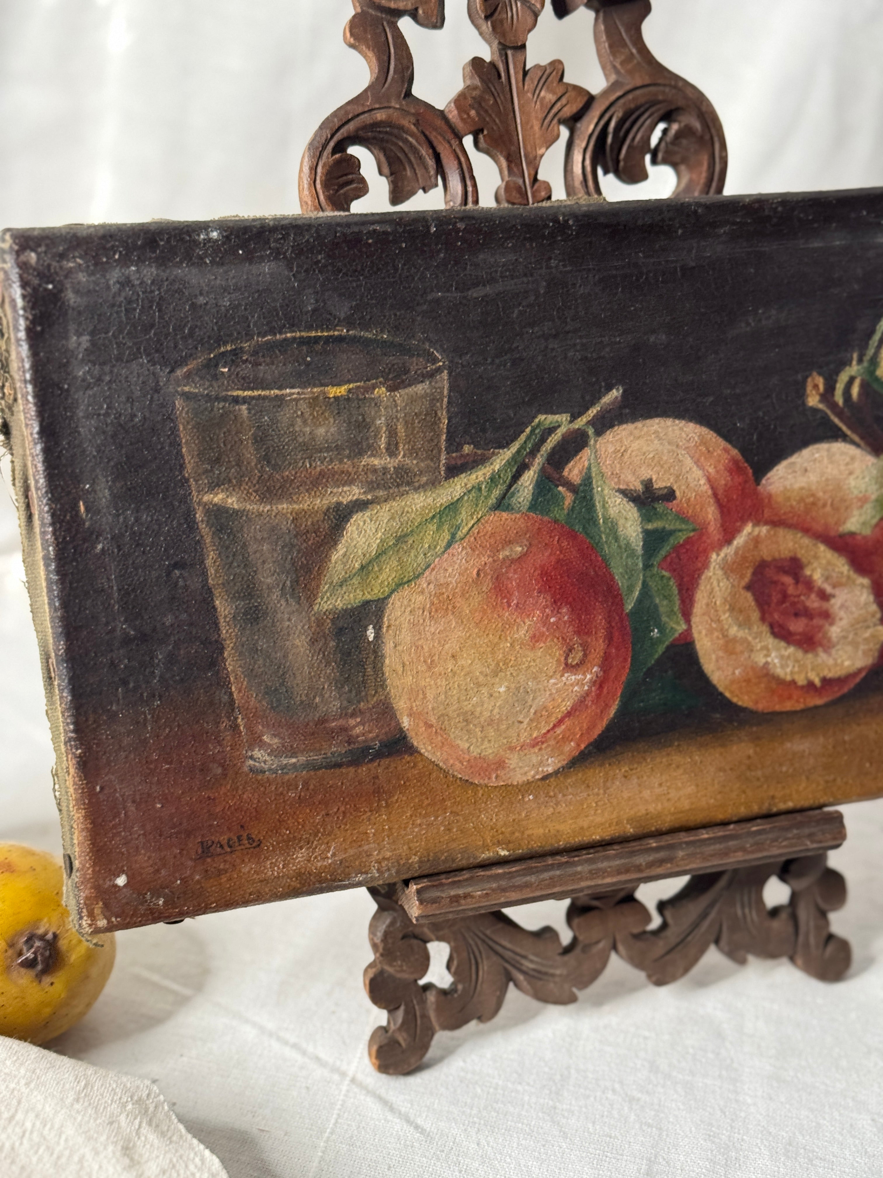 Antique French Still Life with Peaches, signed J. Pagès, late 19th / early 20th c.