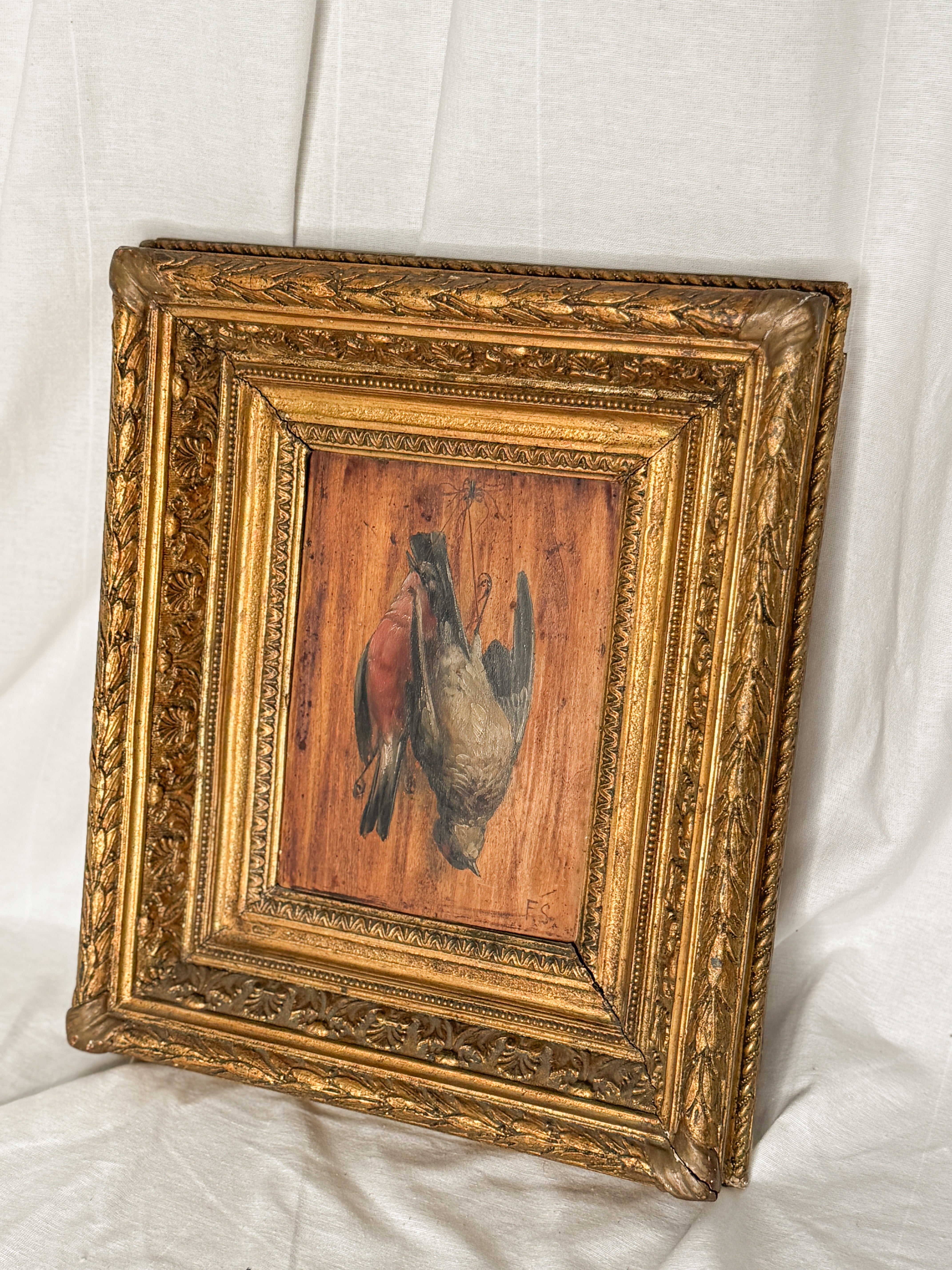 Antique Game Still Life Oil in Gilt Frame