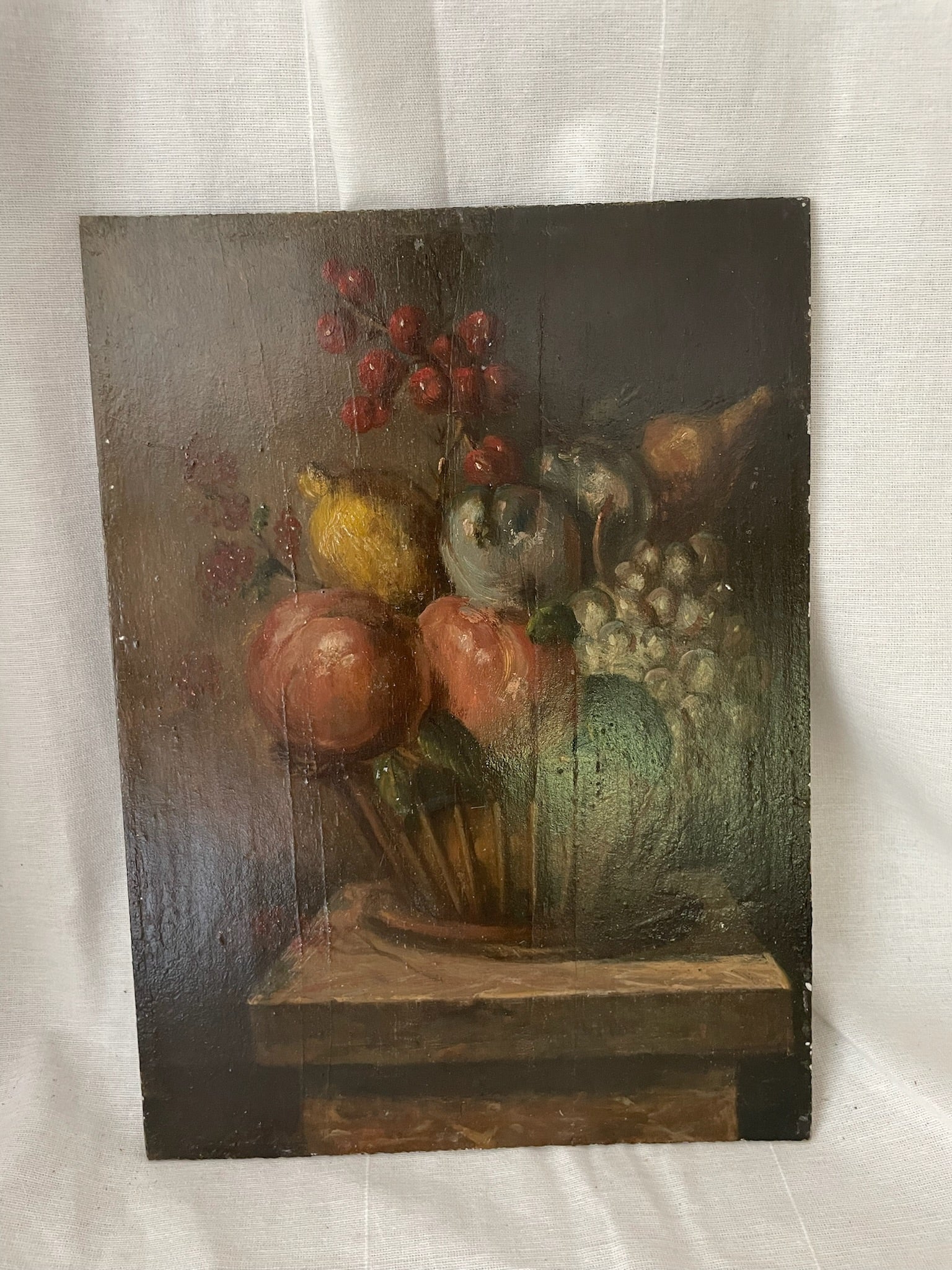 19th-Century Still Life with Fruit, Oil on wood panel