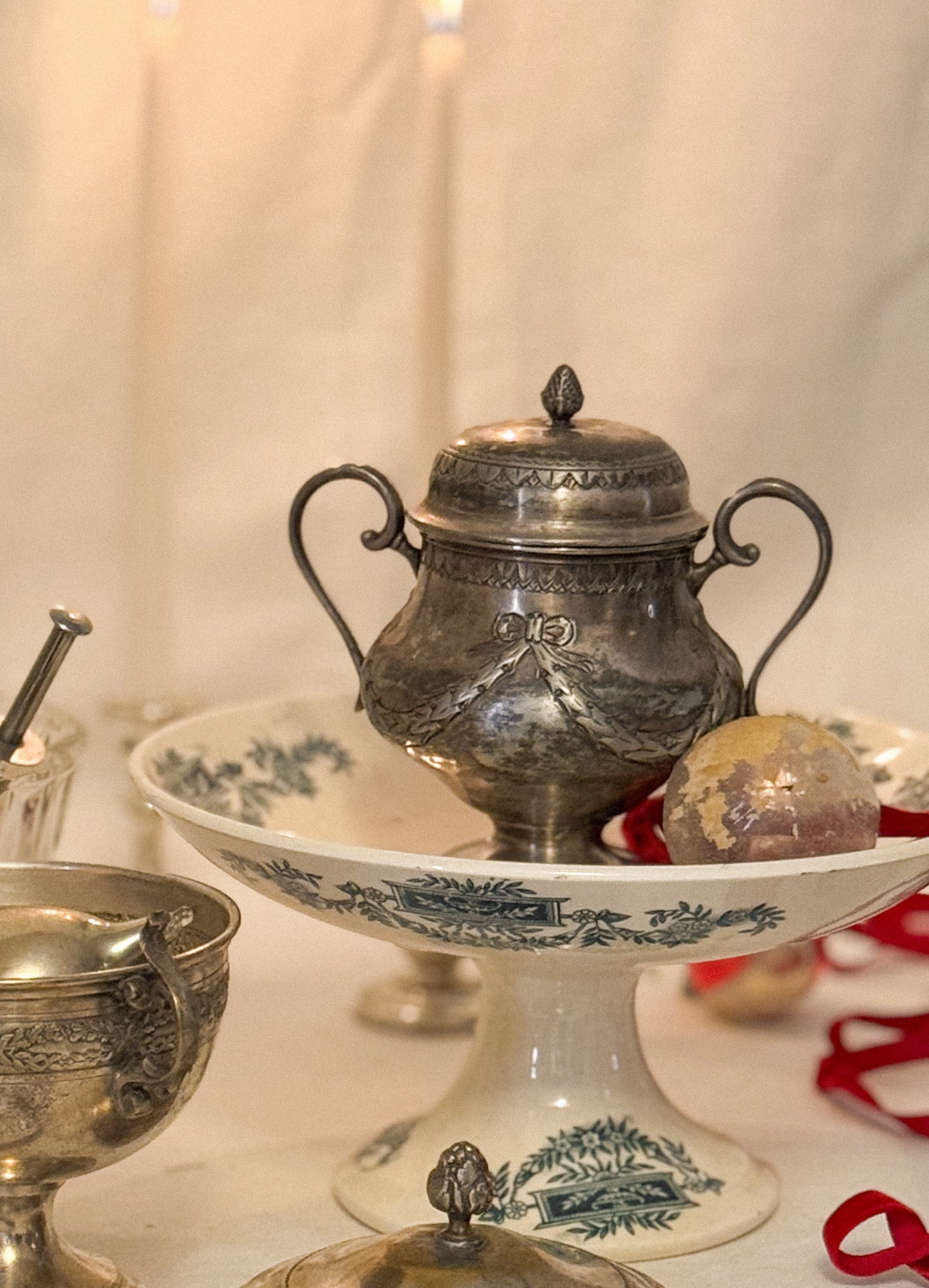 Antique French Silvered Metal Sugar Bowl