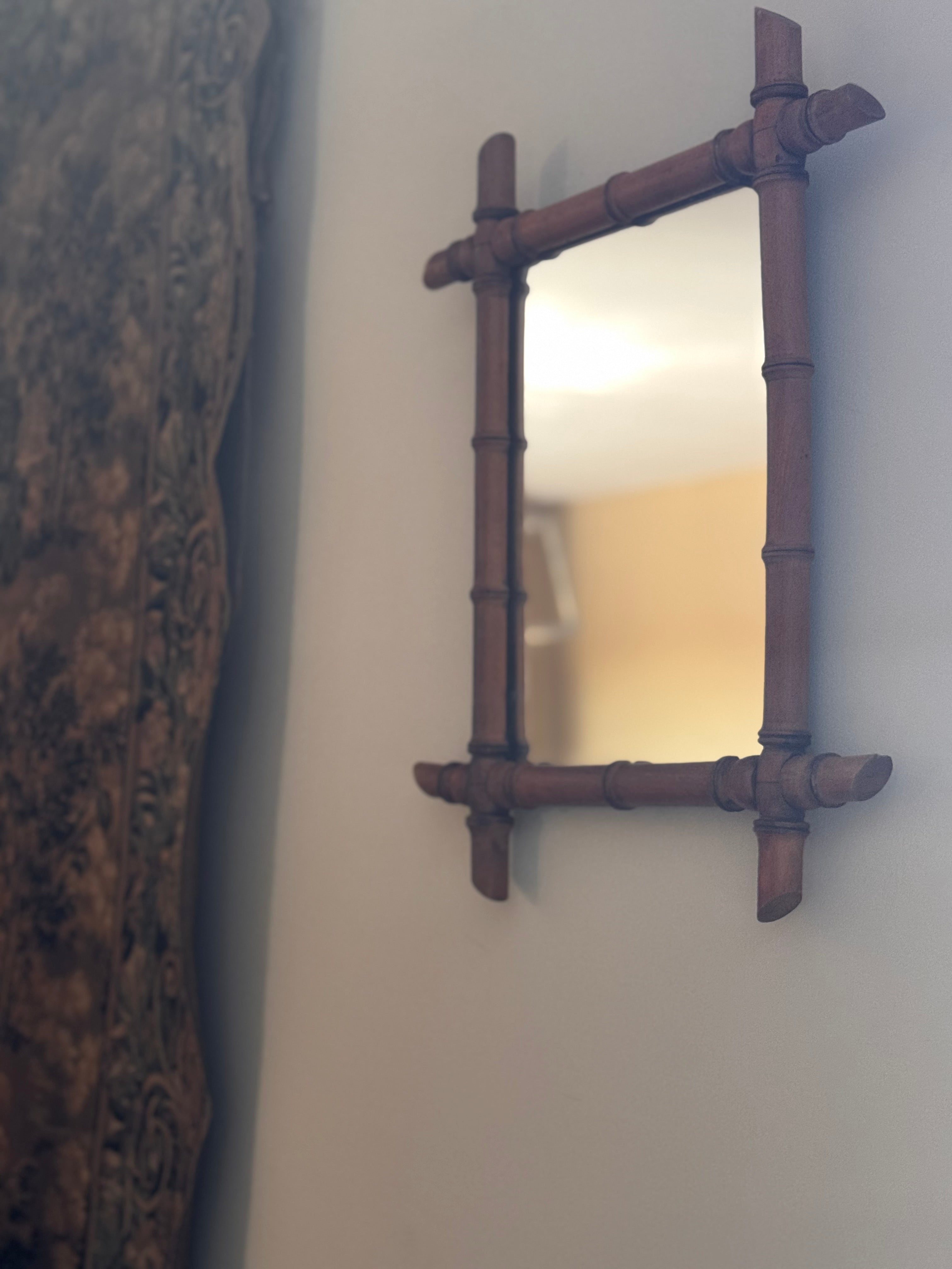 Antique French Bamboo Mirror, 1922, with Original Mercury Glass