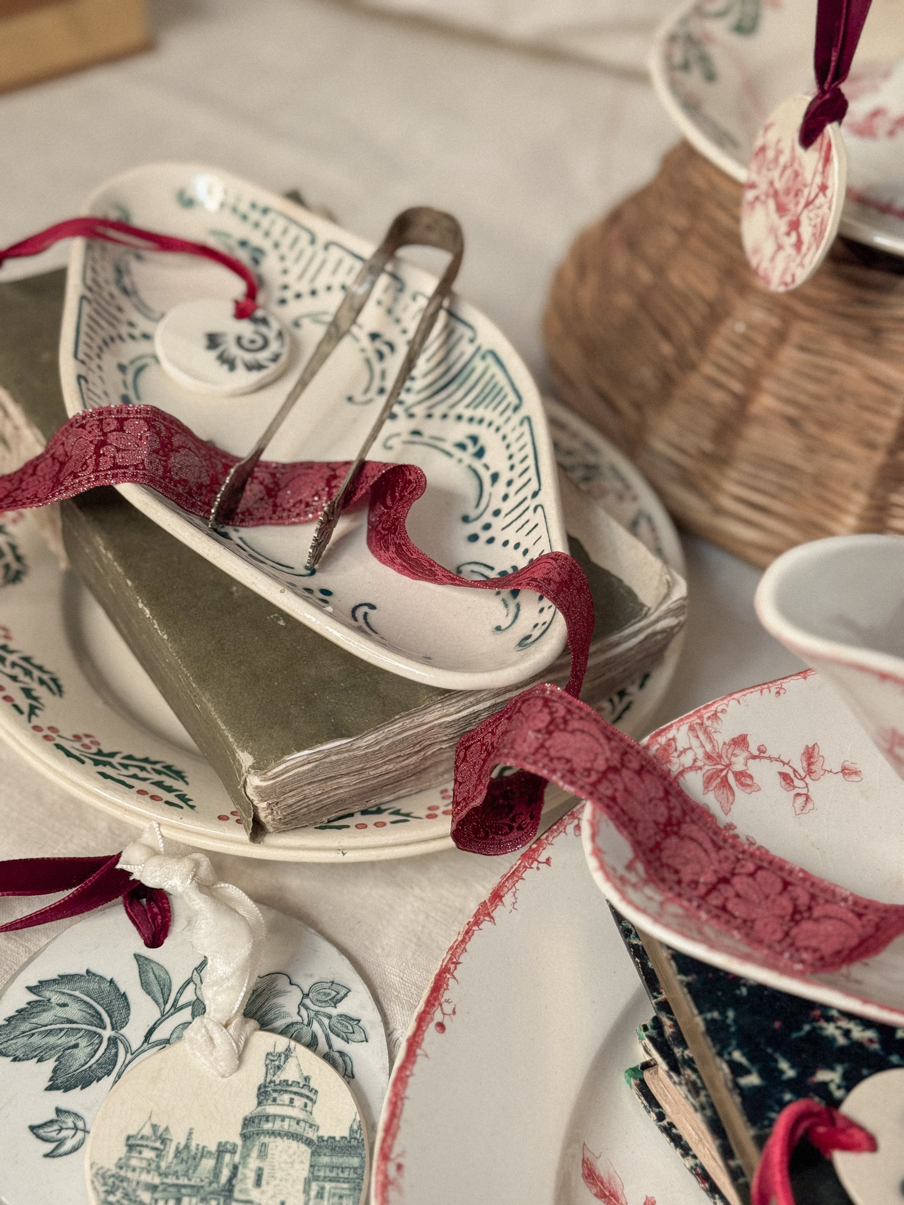 Green Transferware Ravier