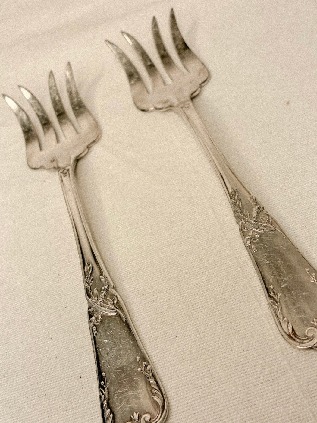 Set of Two French Silverplate Serving Forks