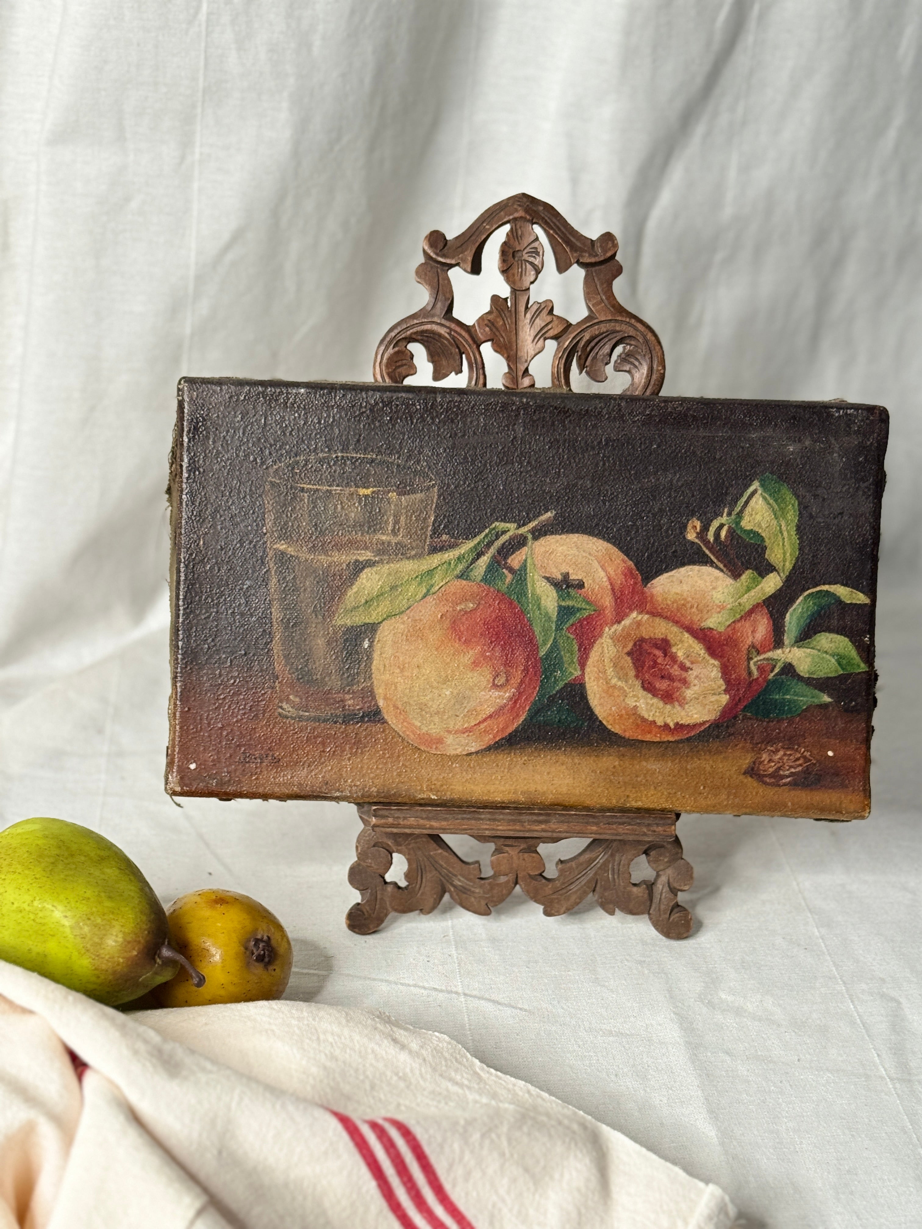 Antique French Still Life with Peaches, signed J. Pagès, late 19th / early 20th c.