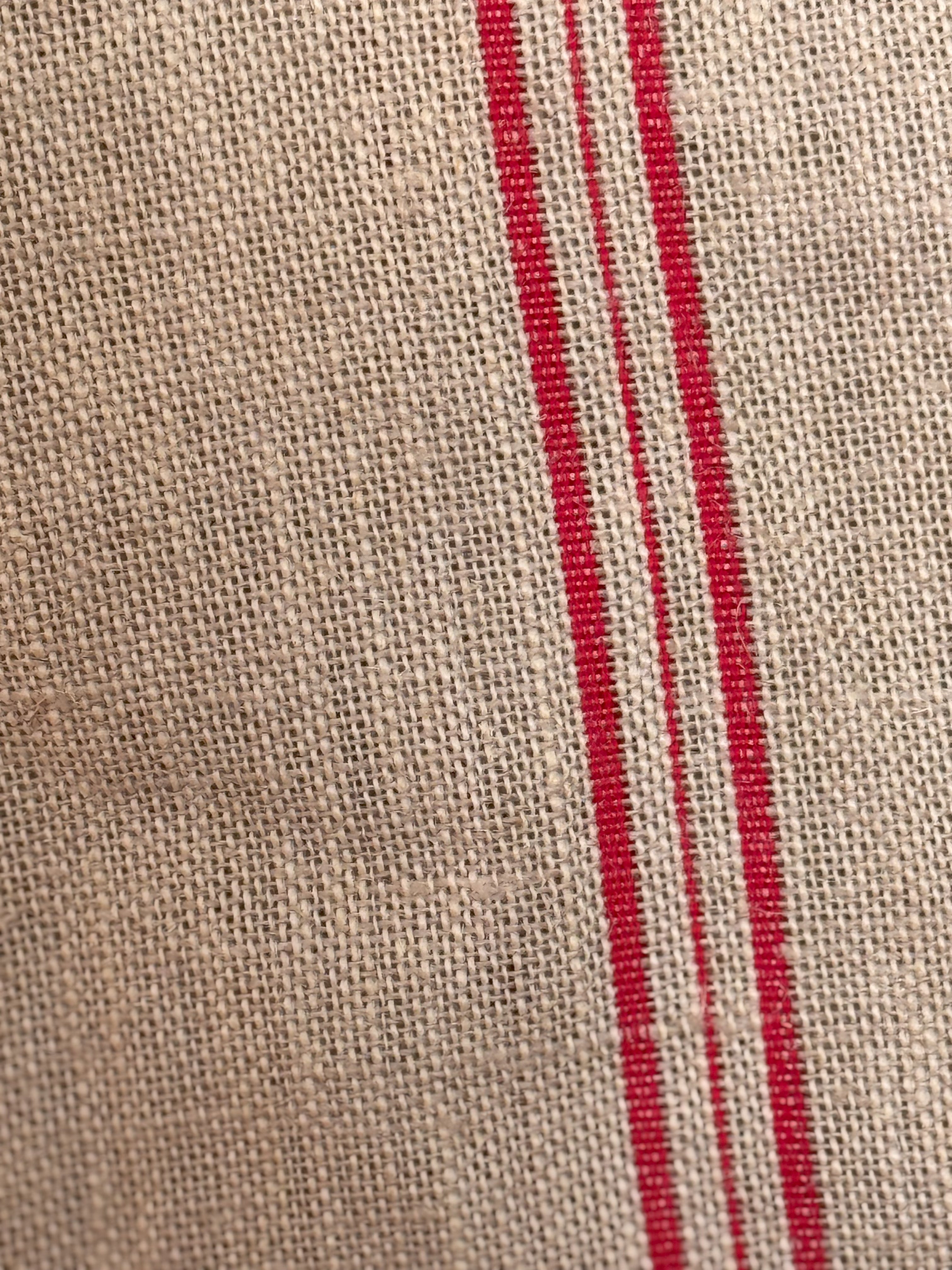 Vintage French Hemp Torchon with Red Stripes