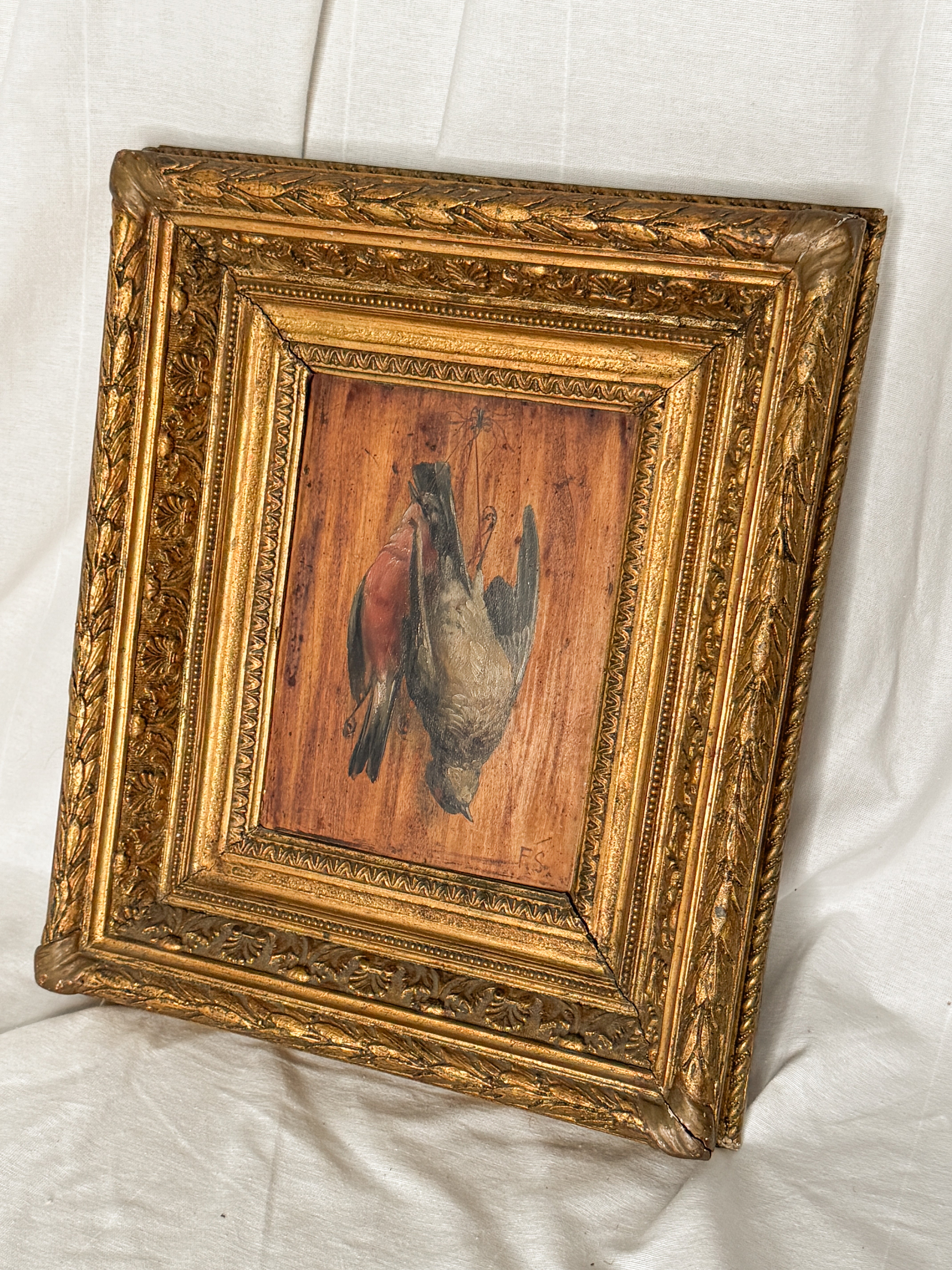 Antique Game Still Life Oil in Gilt Frame