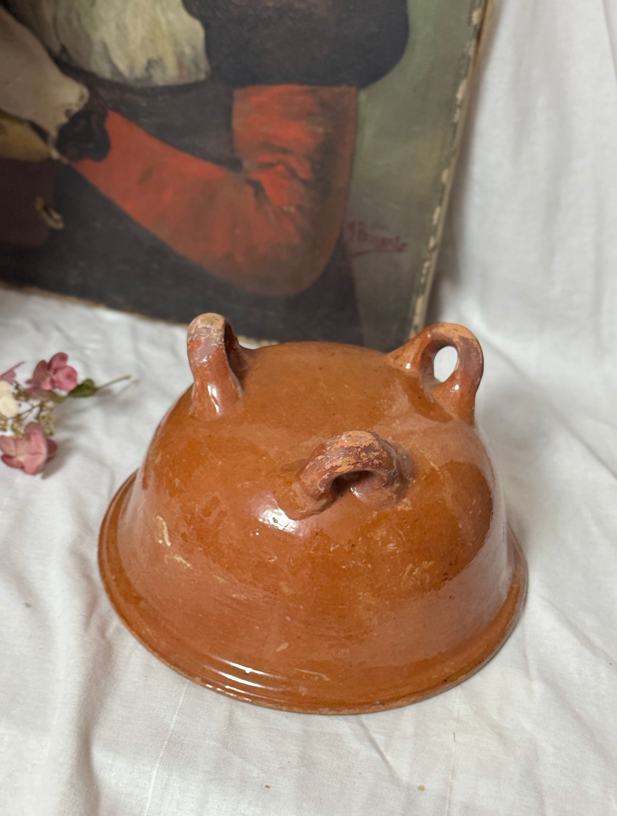 Antique clay footed bowl