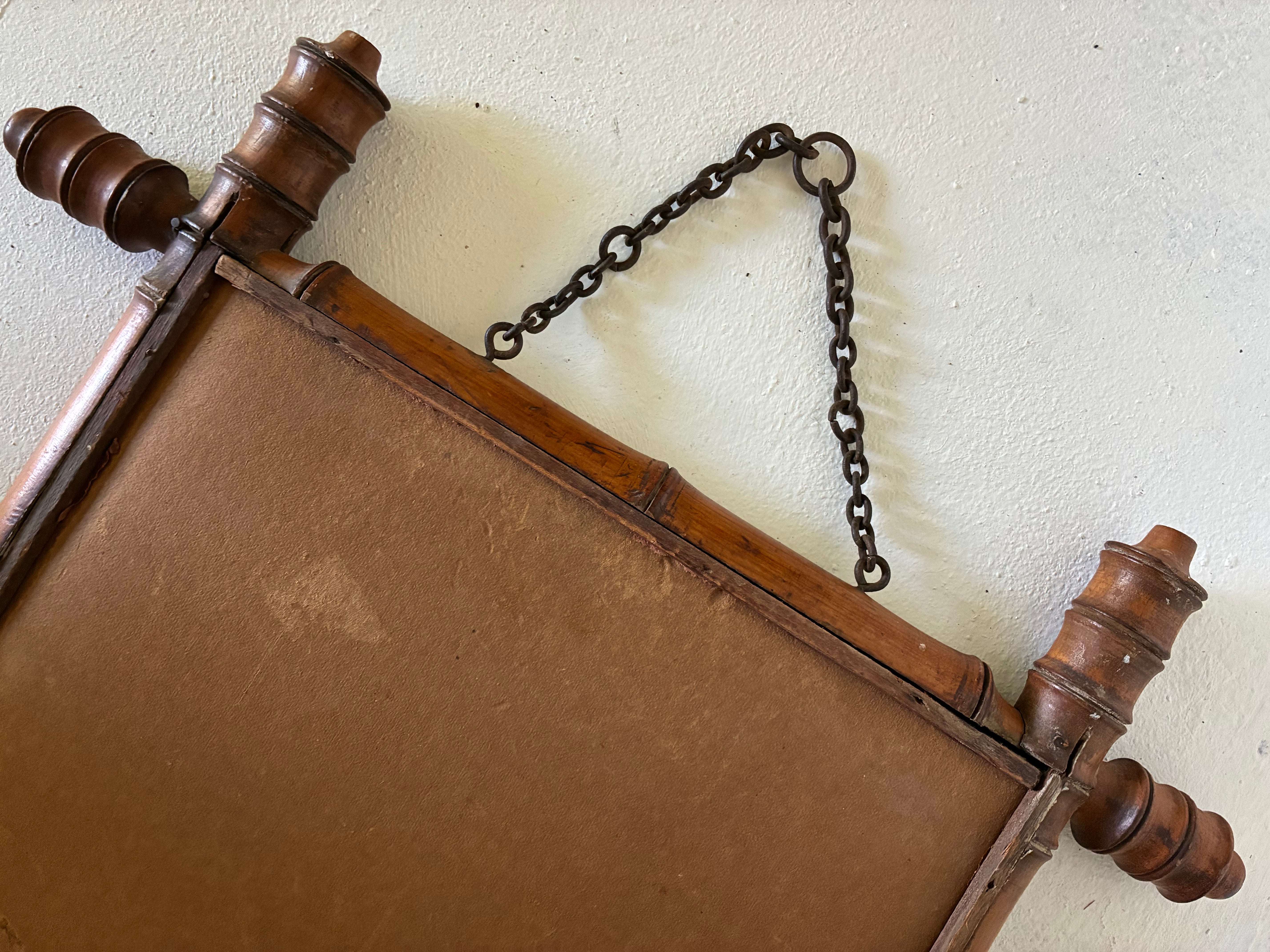 Antique French Faux-Bamboo Mirror with Original Chain, late 19th c.