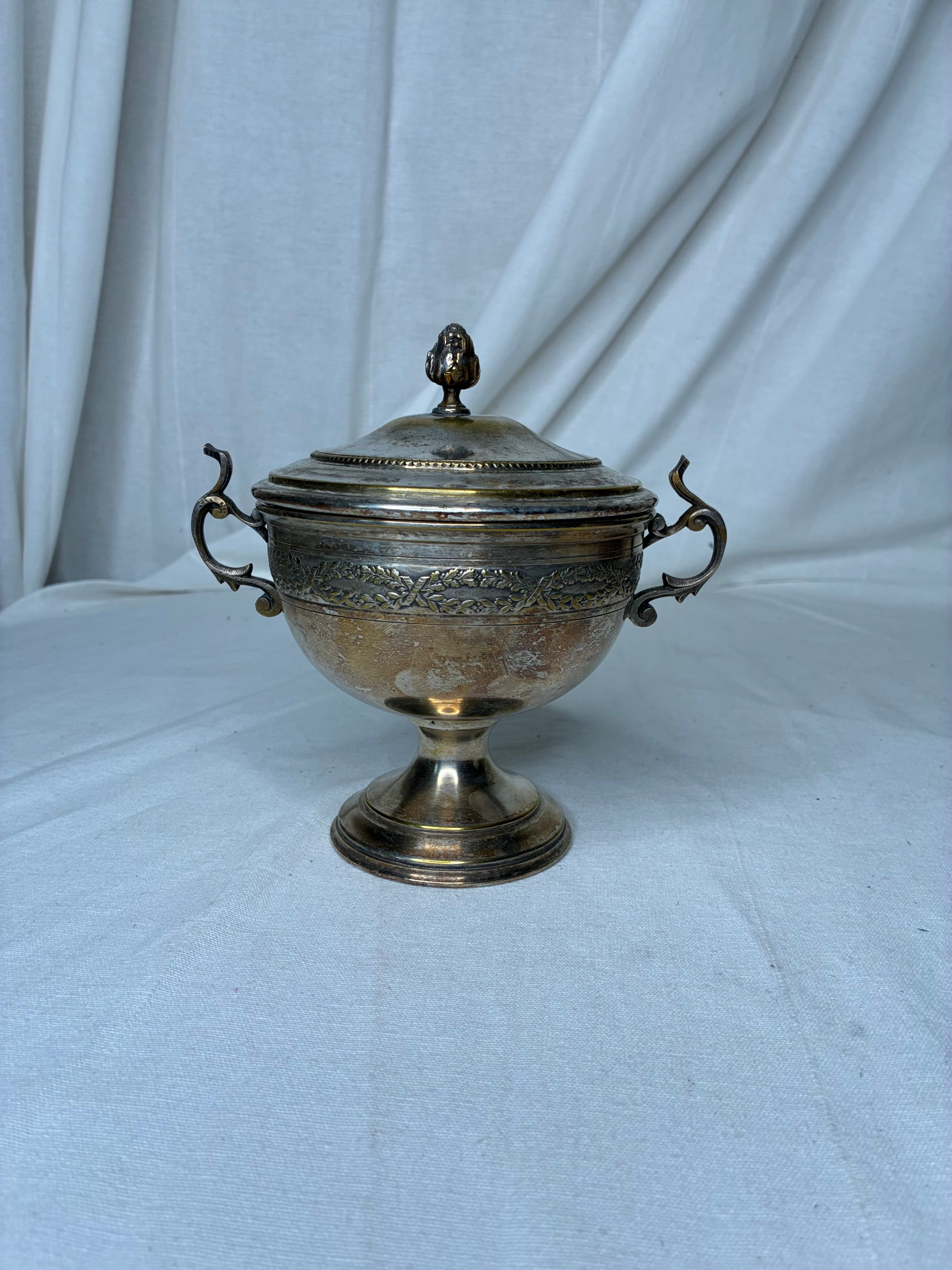 Antique French Silver-Plated Brass Sugar Bowl