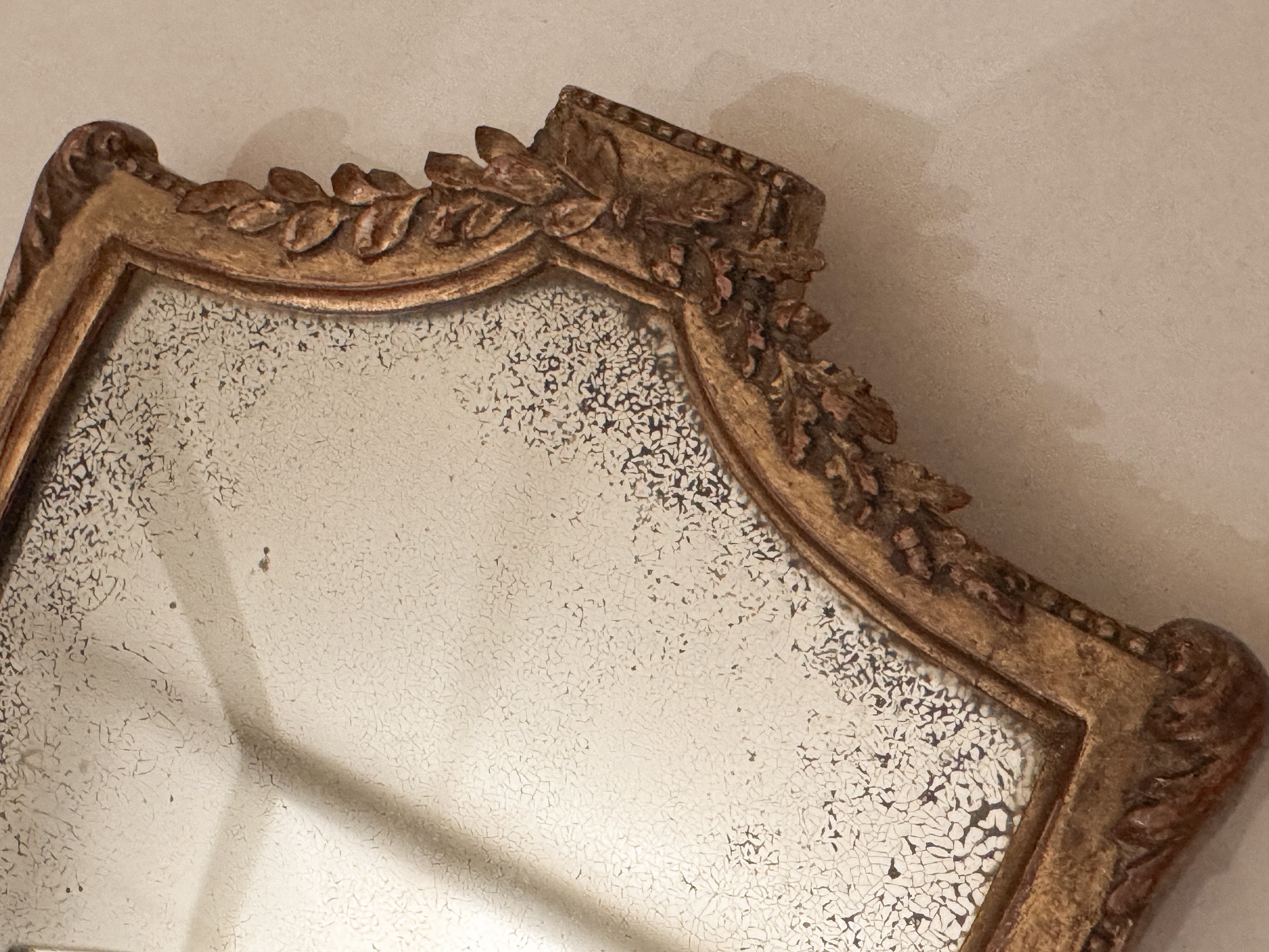 Antique Louis XVI-Style Shield Mirror with Mercury Glass
