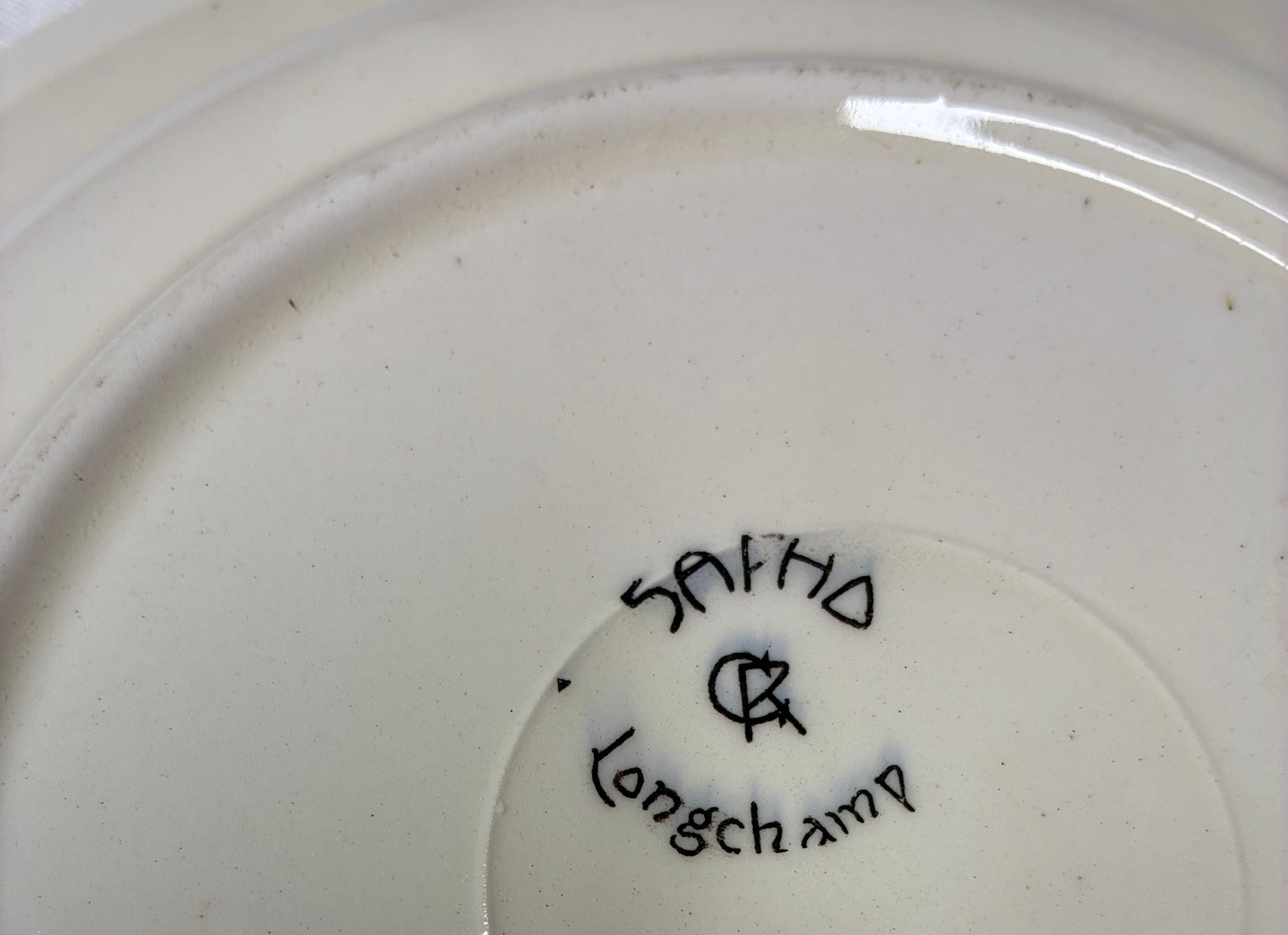 Trio Of Antique Green Transfer Ribbon Faience