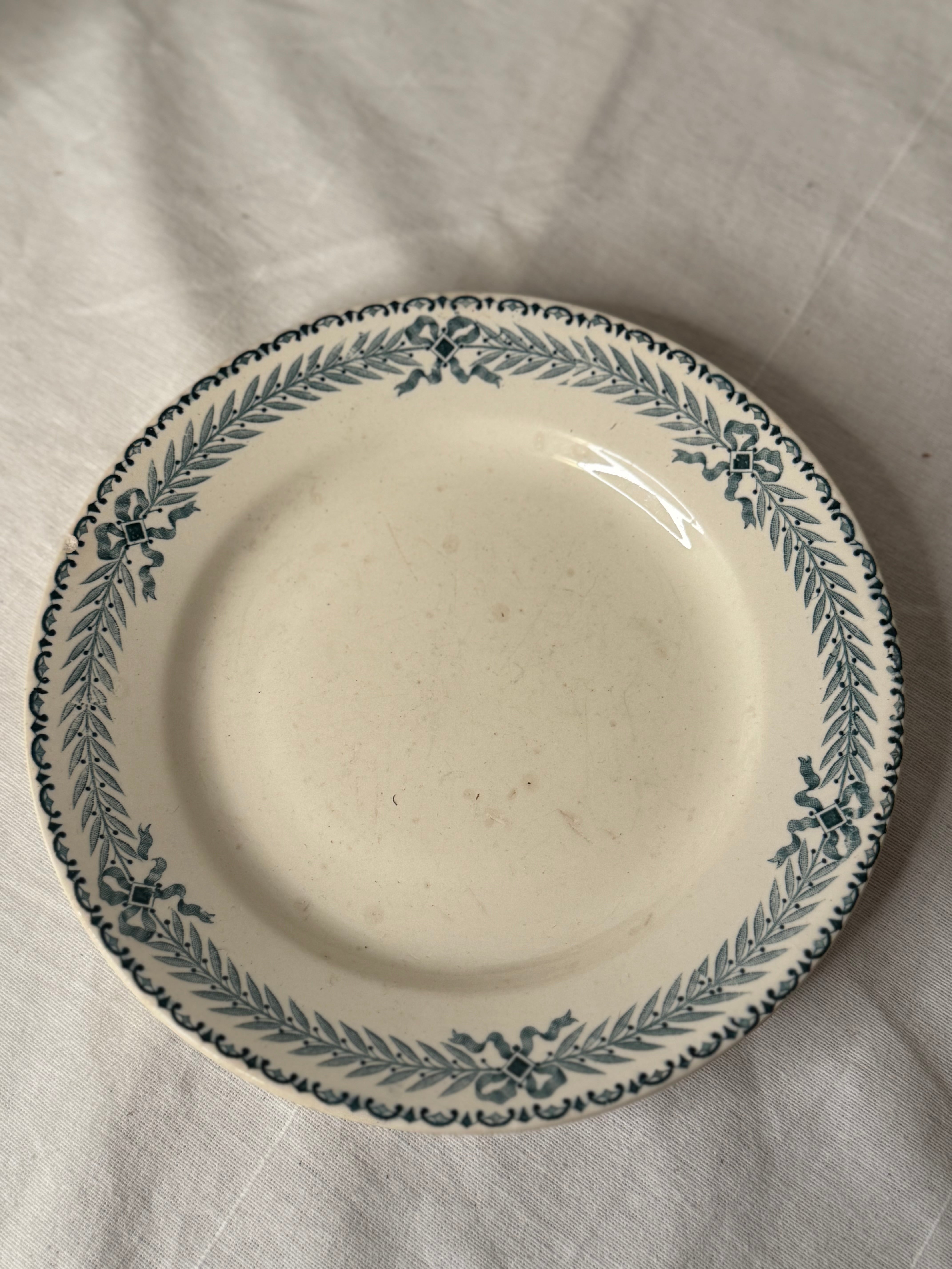 Antique French green transfer bow and garland assiette plate