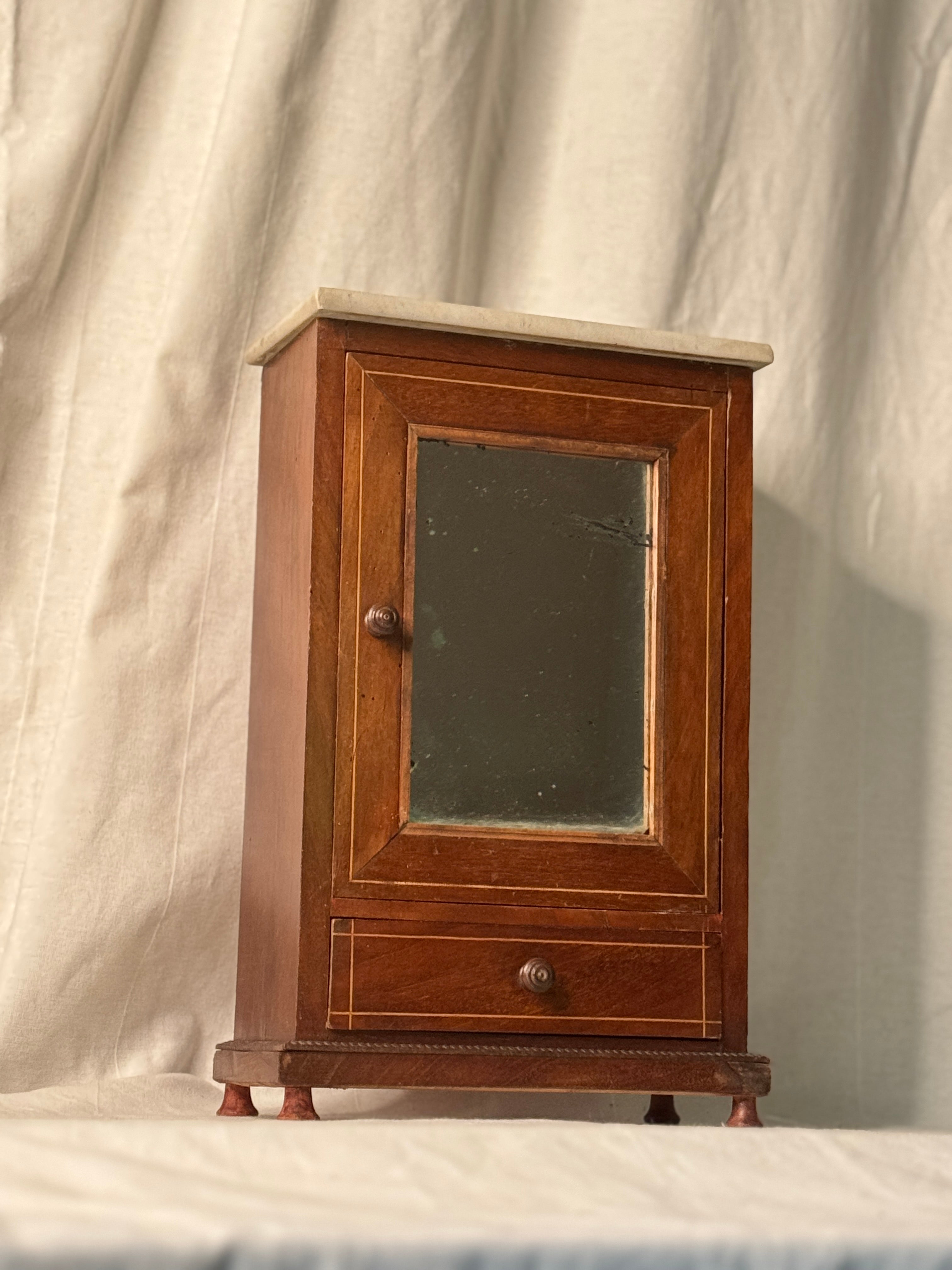 Antique French Miniature Marquetry Wardrobe with Marble Top