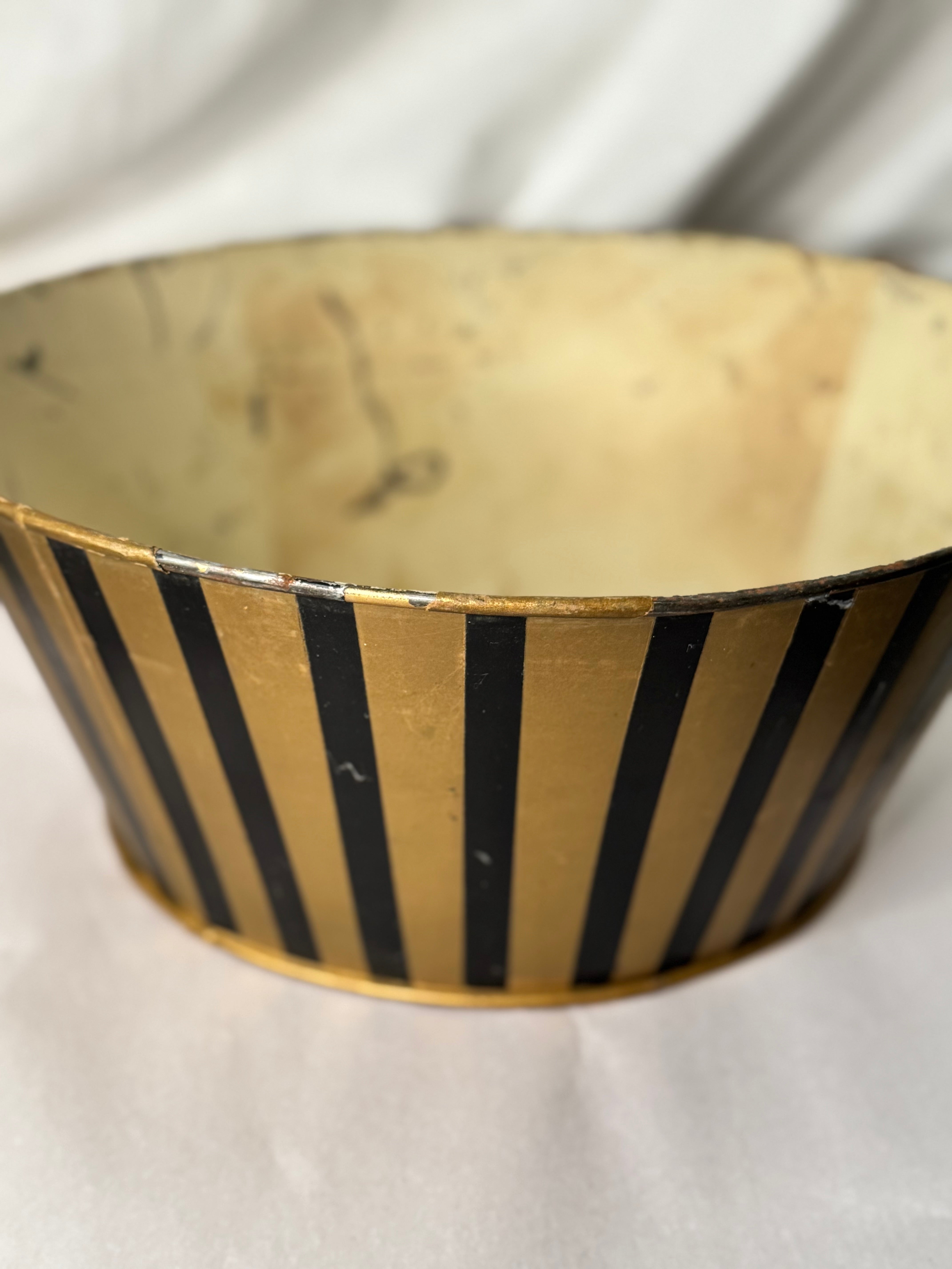 Vintage Tole Stripe Lampshade – Black & Deep Golden Ochre Stripe (Wider Base)