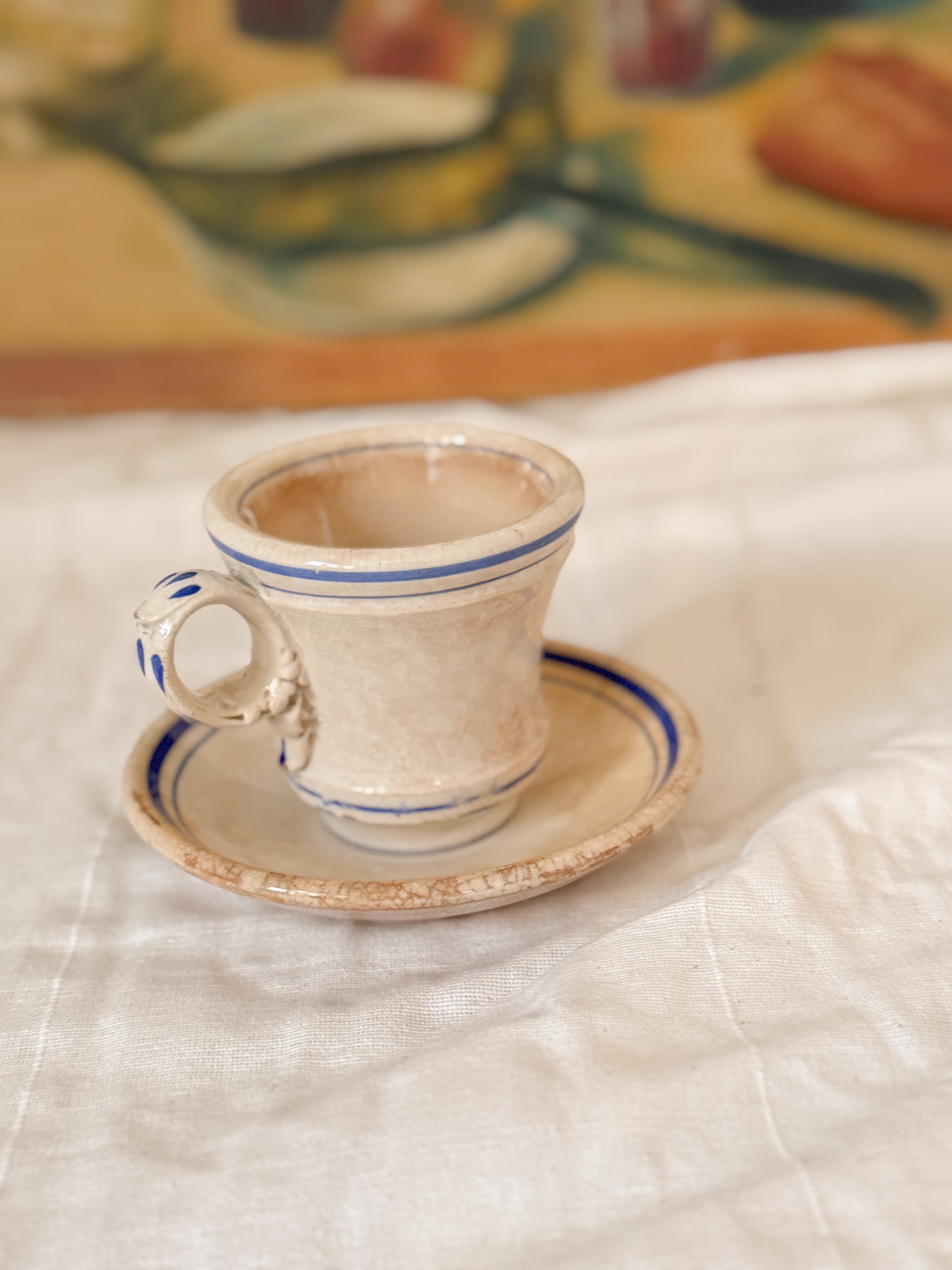 Antique French Ironstone Café Cup & Saucer | Paris Bistro, c. 1900