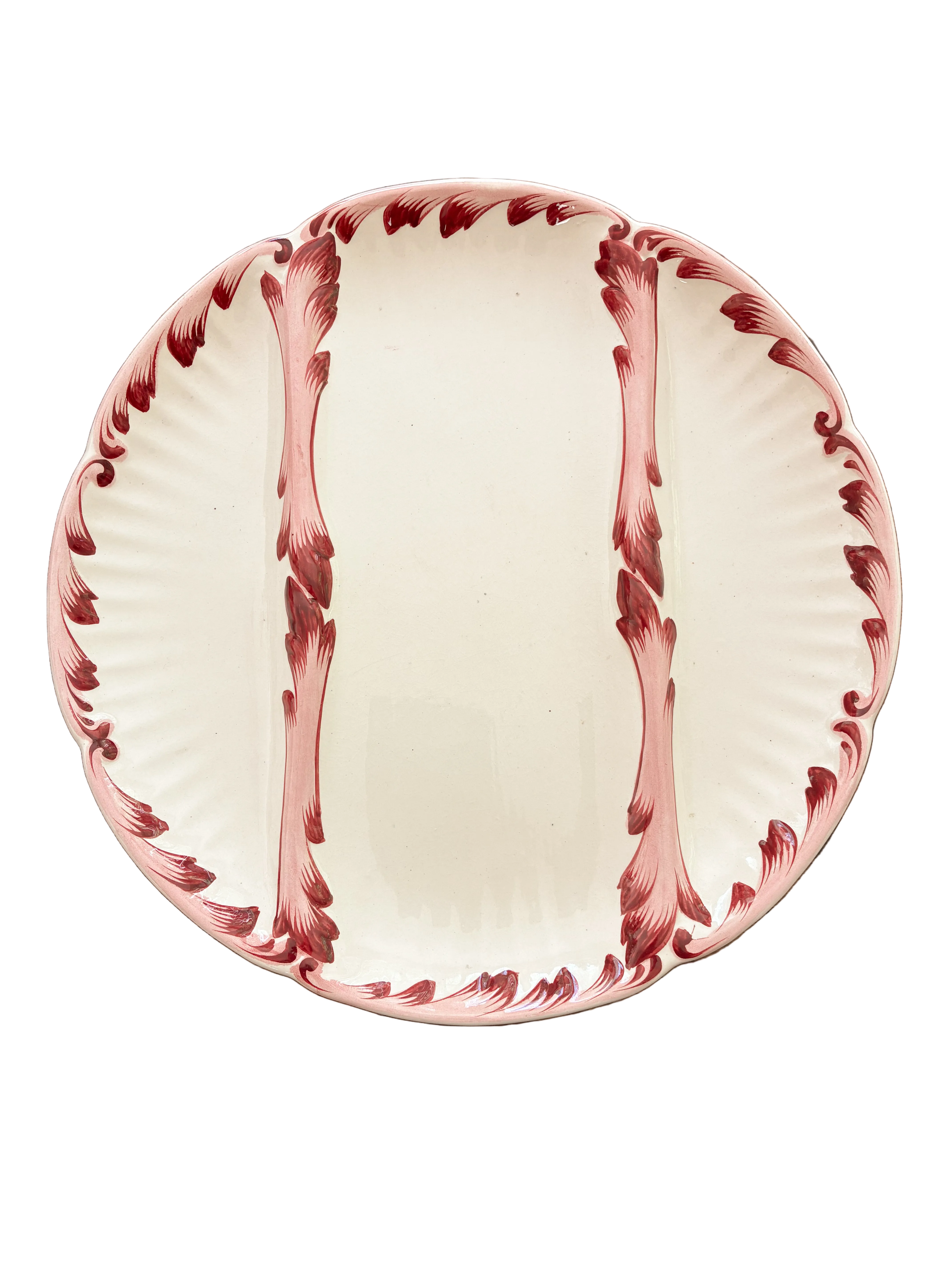 Red Barbotine Asparagus Plate, Sarreguemines