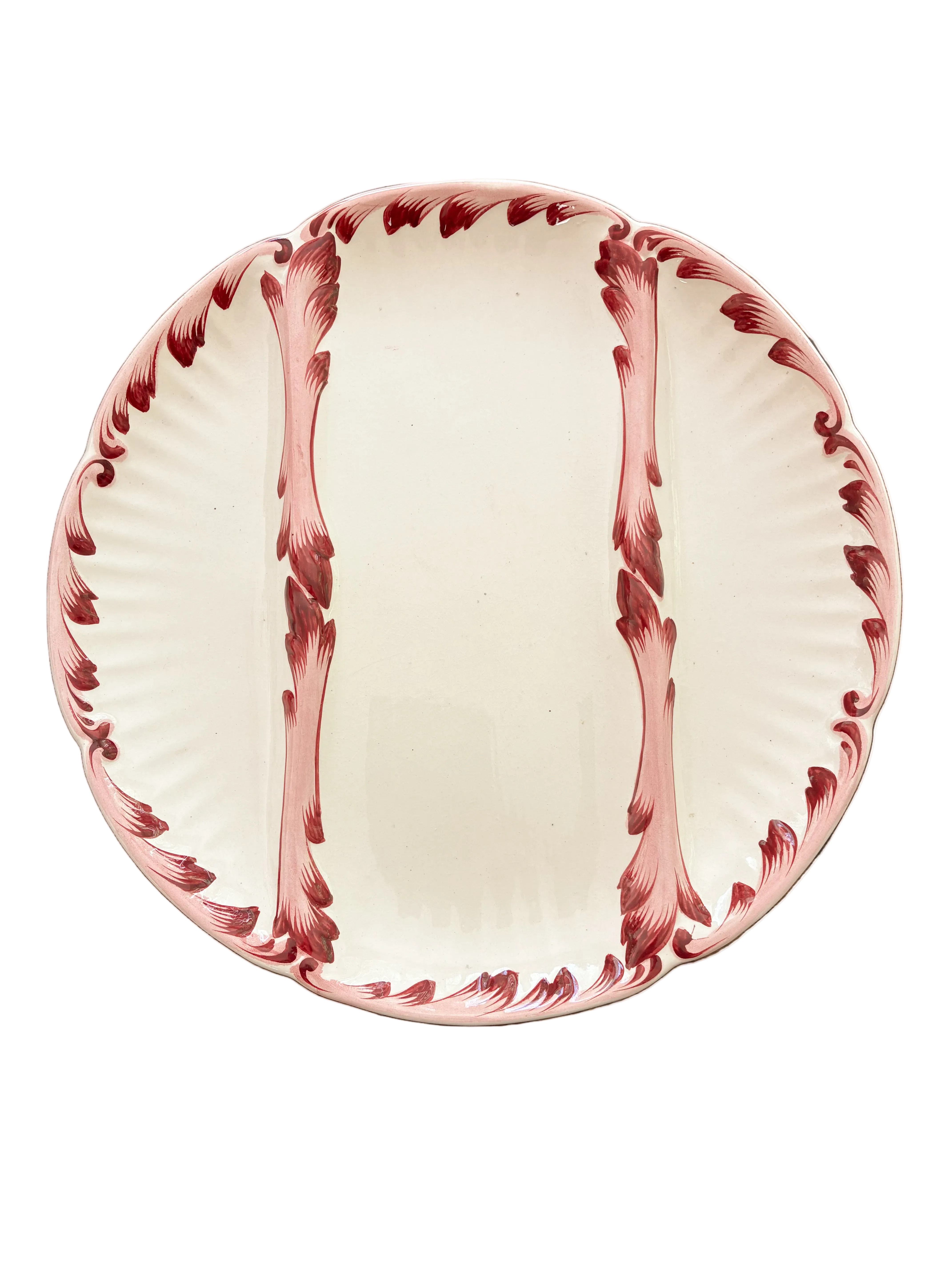 Red Barbotine Asparagus Plate, Sarreguemines