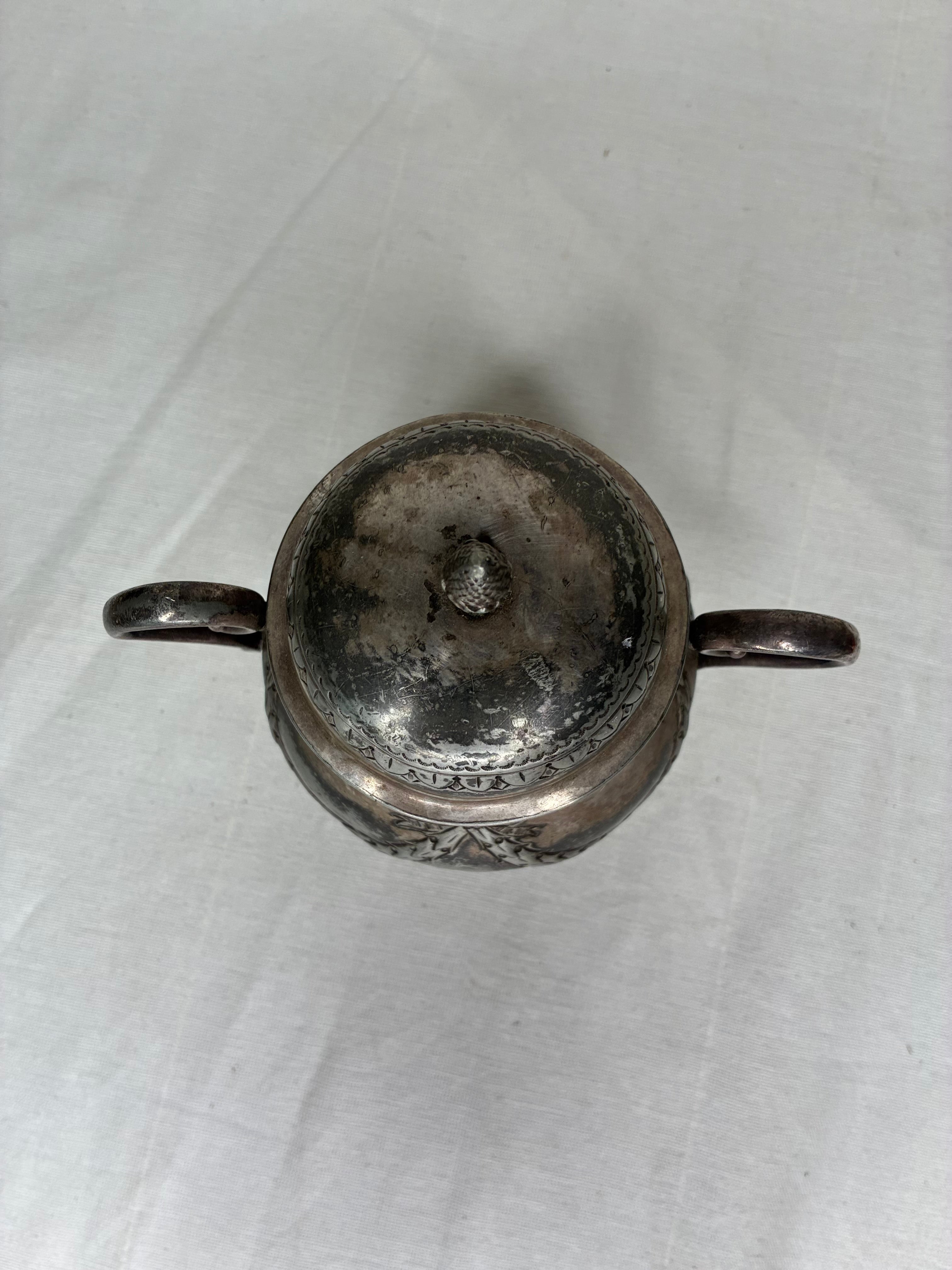 Antique French Silvered Metal Sugar Bowl