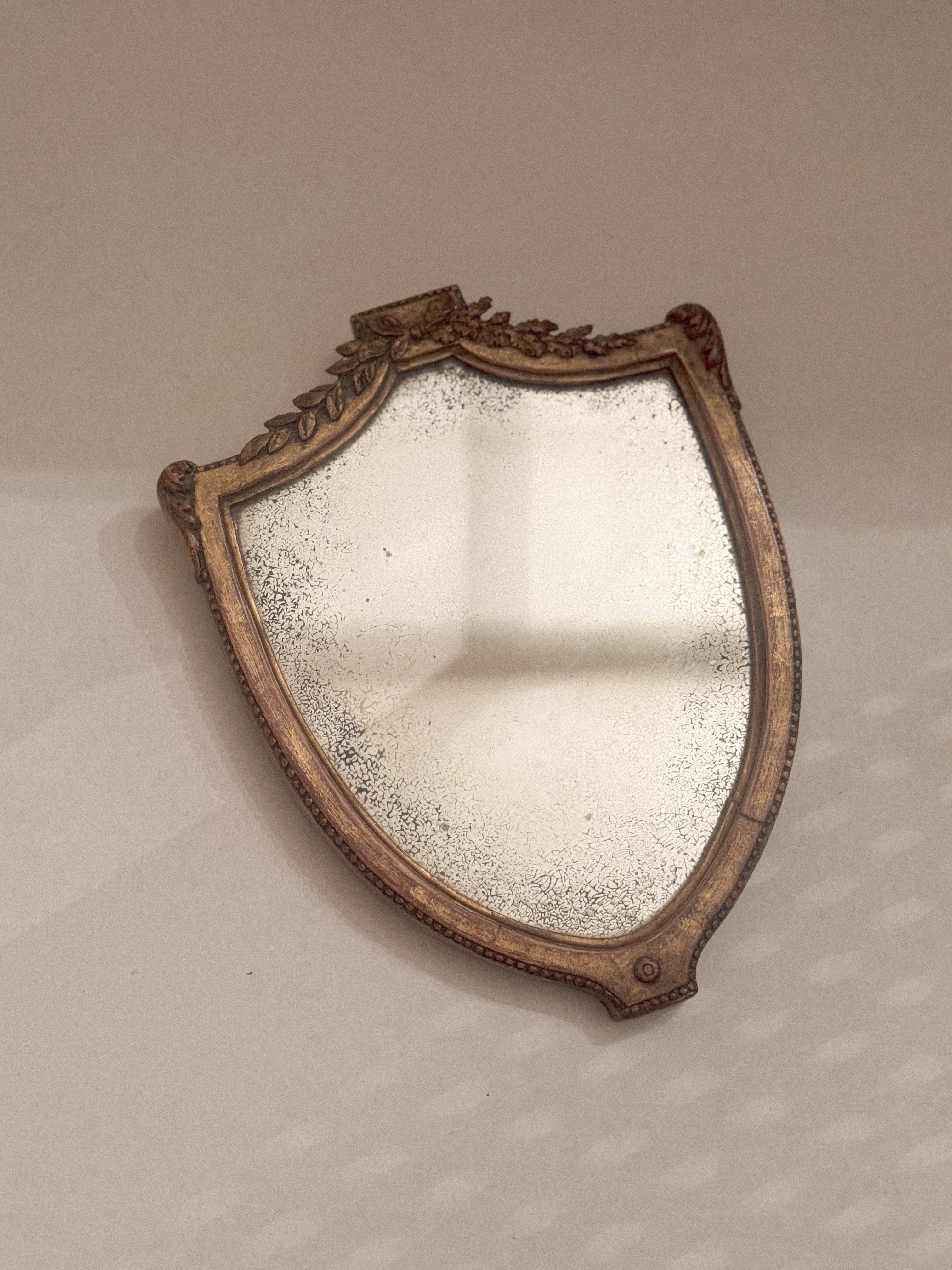 Antique Louis XVI-Style Shield Mirror with Mercury Glass