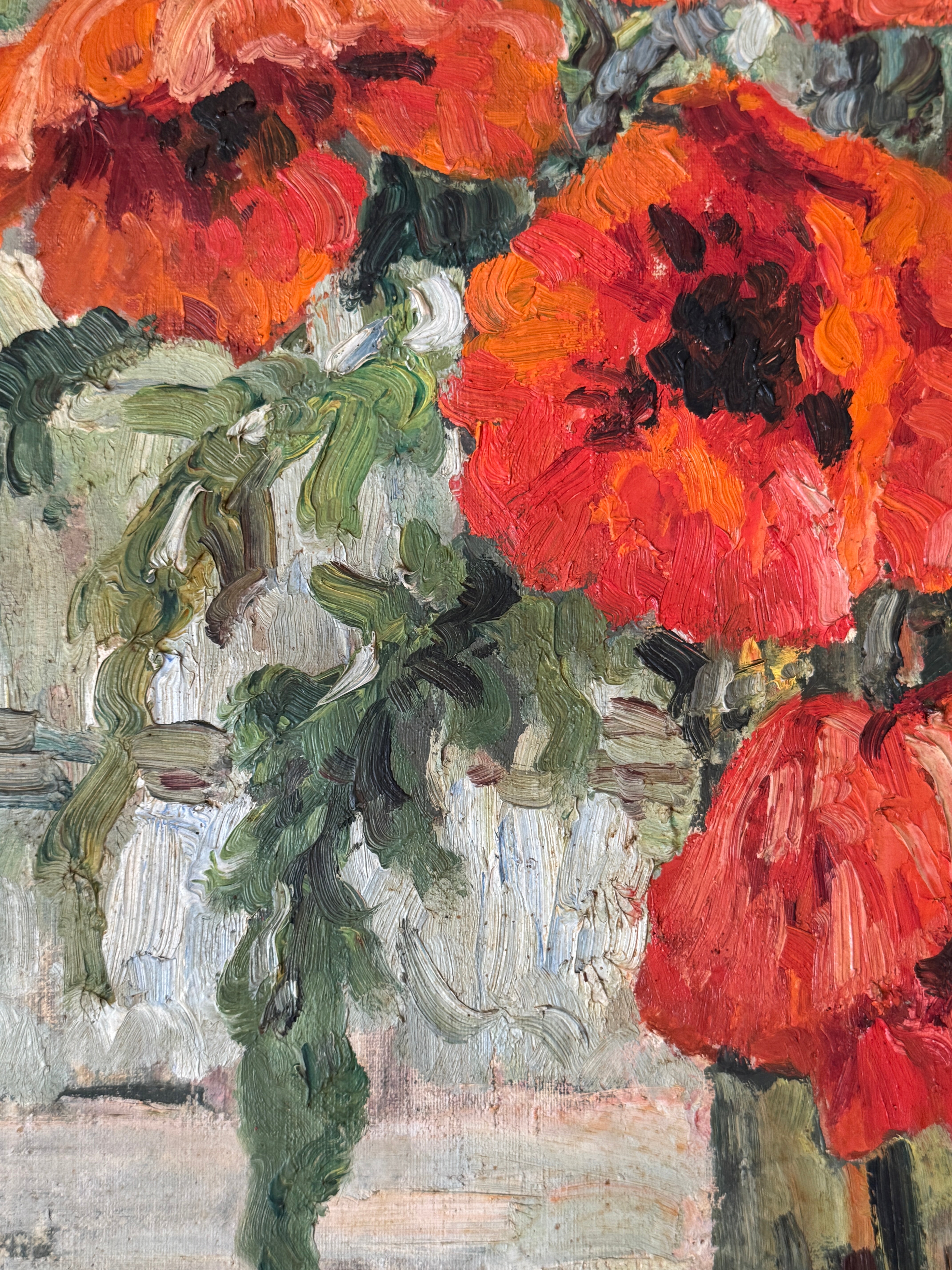 Antique French Oil Still Life of Poppies, Signed J. Georges, Early 20th Century