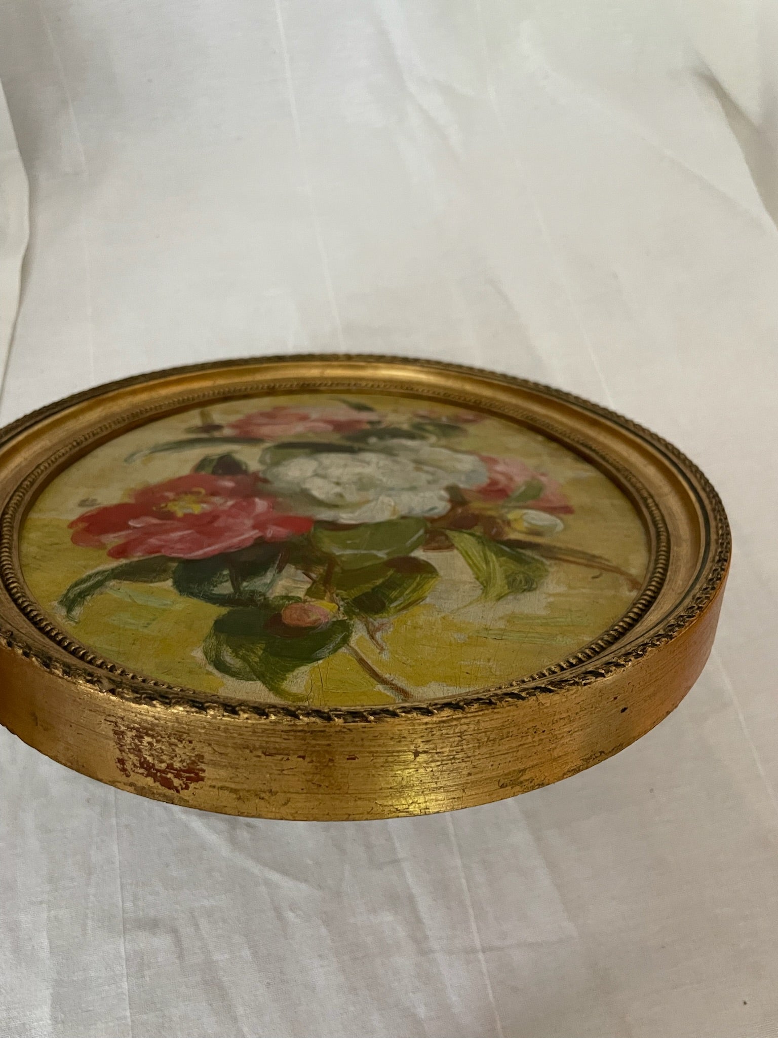 Early 20th c Oil on Canvas Floral Still Life in Oval Frame
