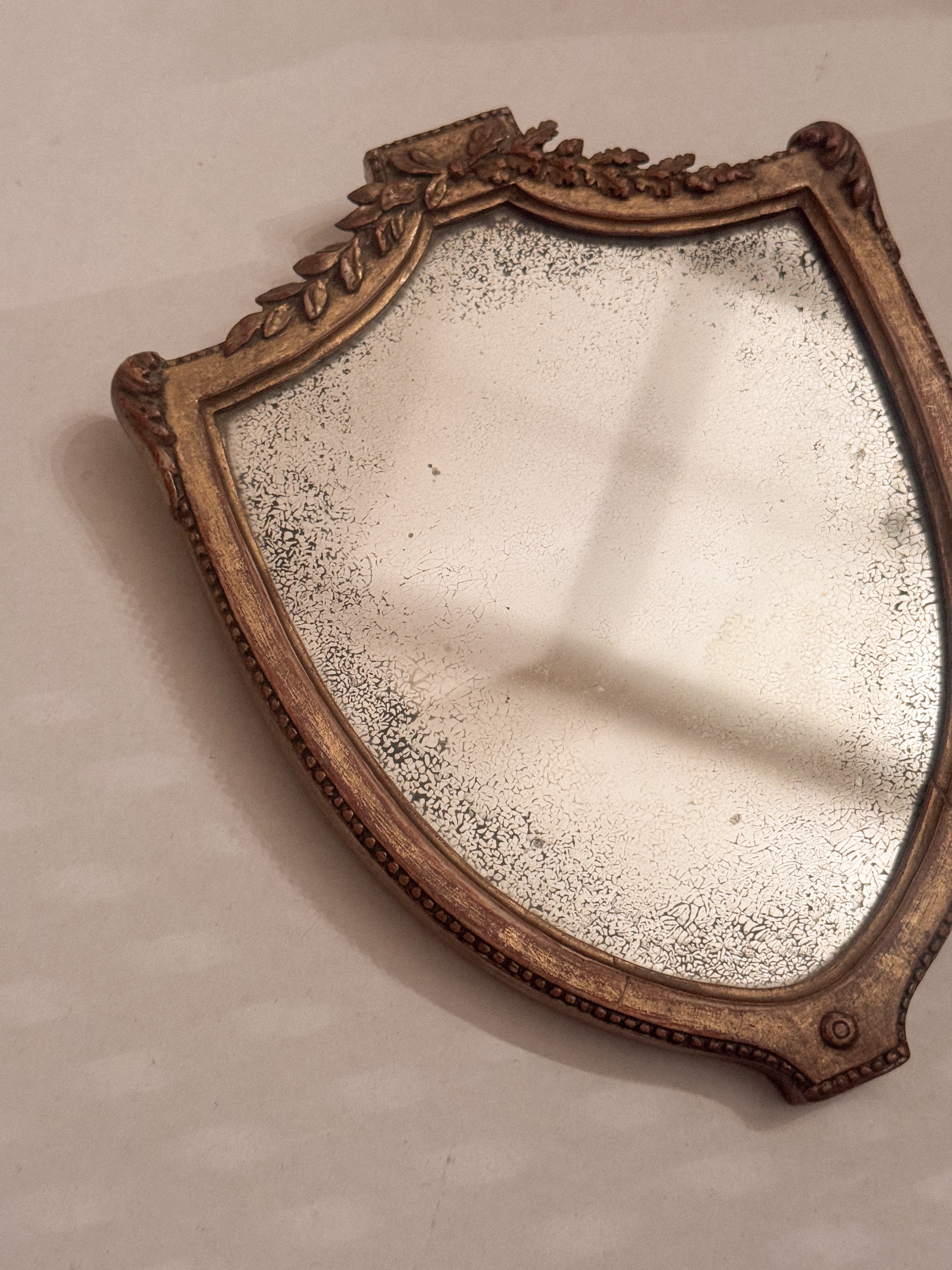 Antique Louis XVI-Style Shield Mirror with Mercury Glass