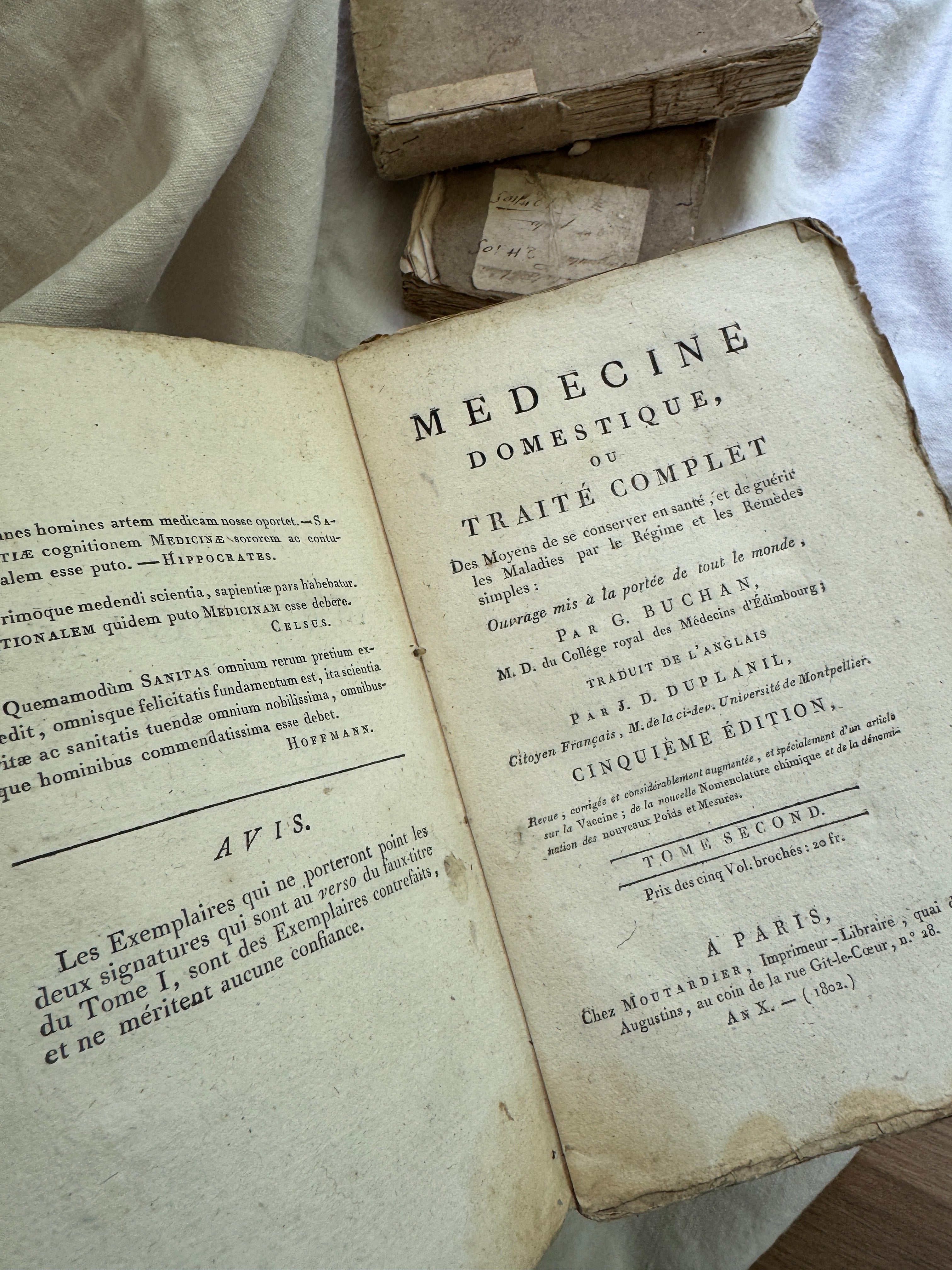 Antique French Medical Books, Médecine Domestique, 1802 (Set of Three)