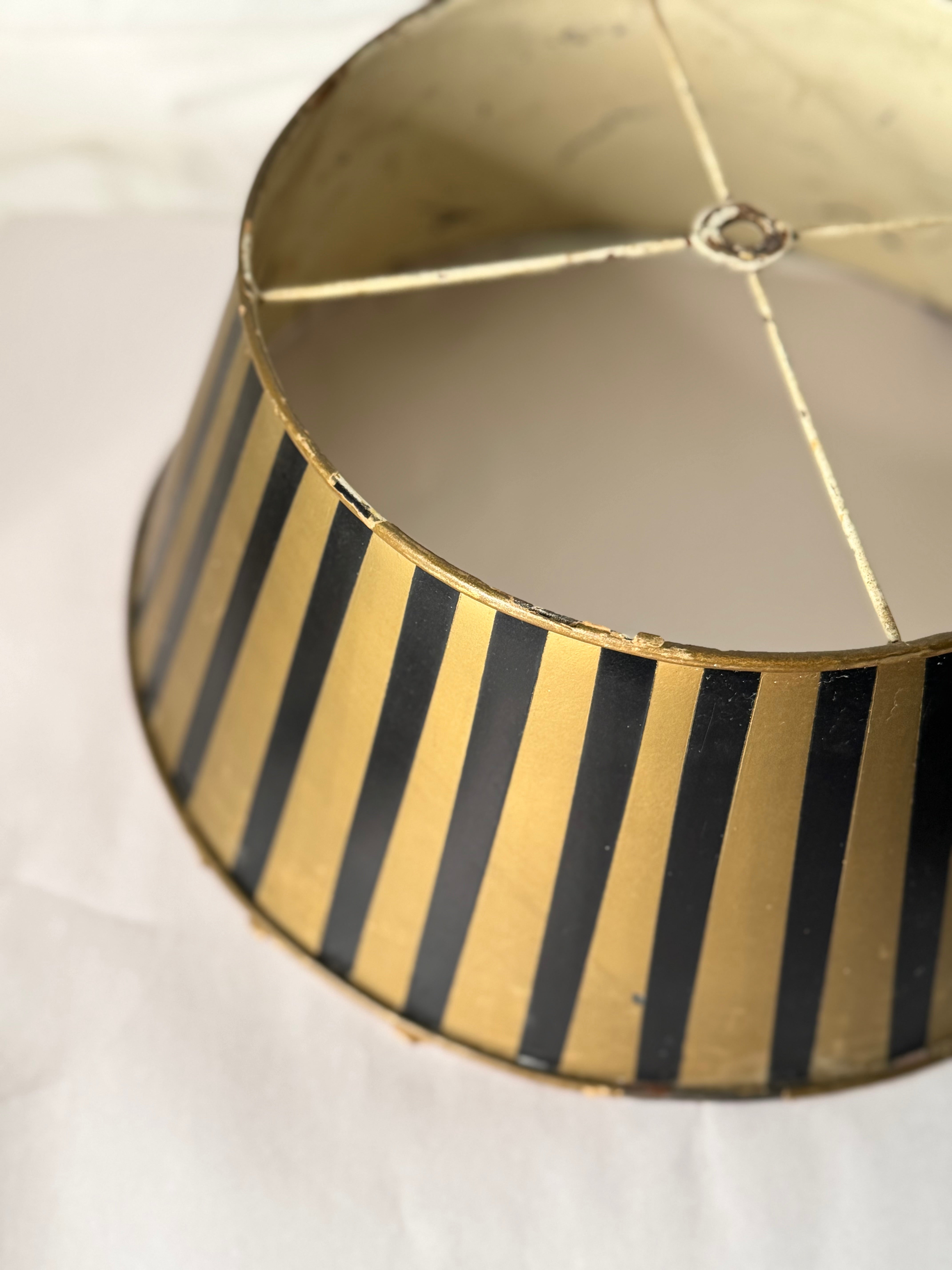 Vintage Tole Stripe Lampshade – Black & Deep Golden Ochre Stripe (Wider Base)