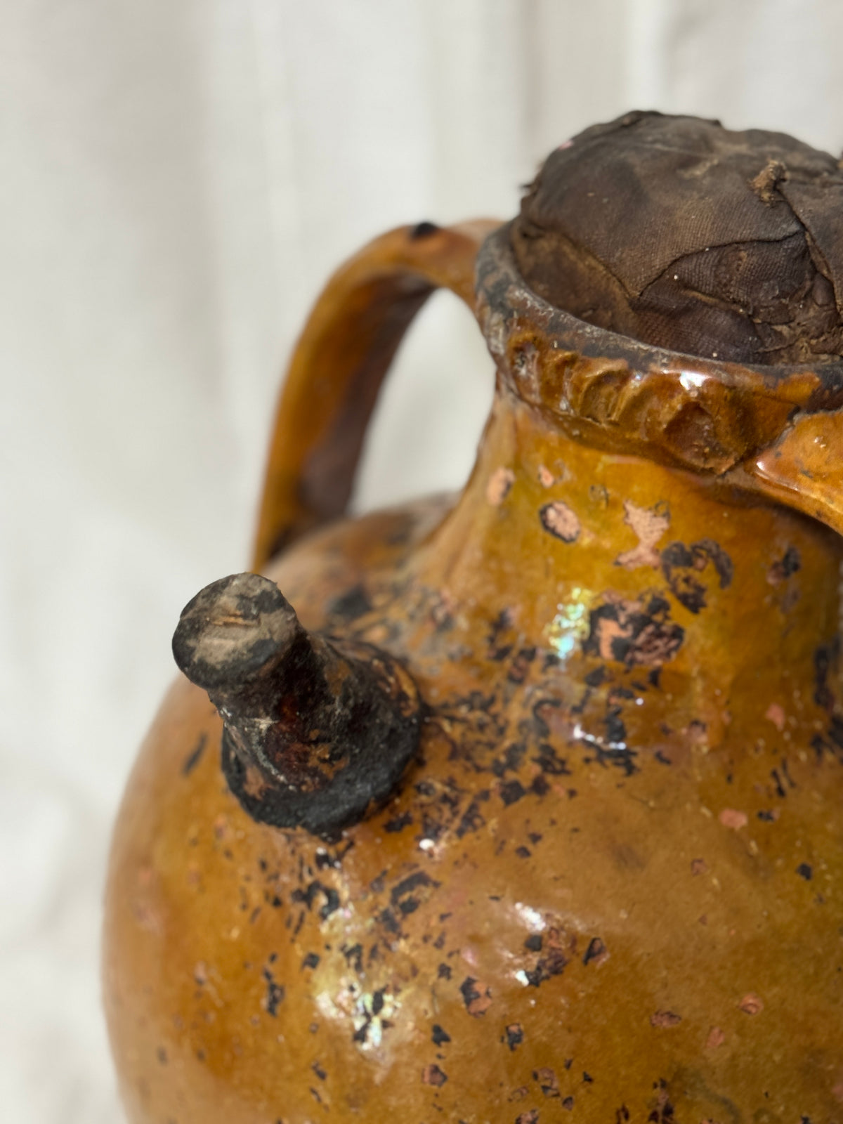 Antique French Walnut Oil Jug, Mélard à Bec, Original Stopper
