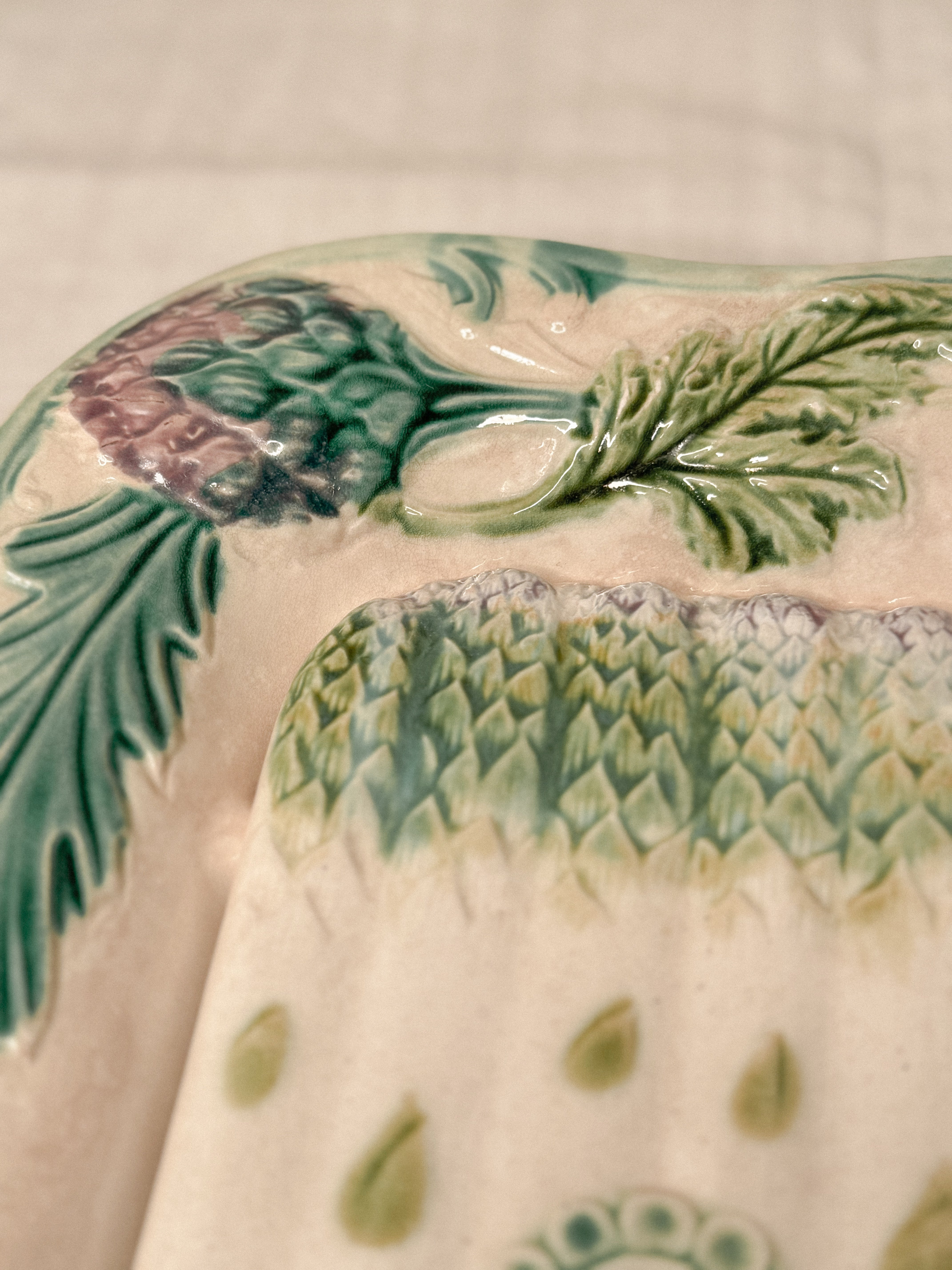 Antique French Majolica Asparagus Dish