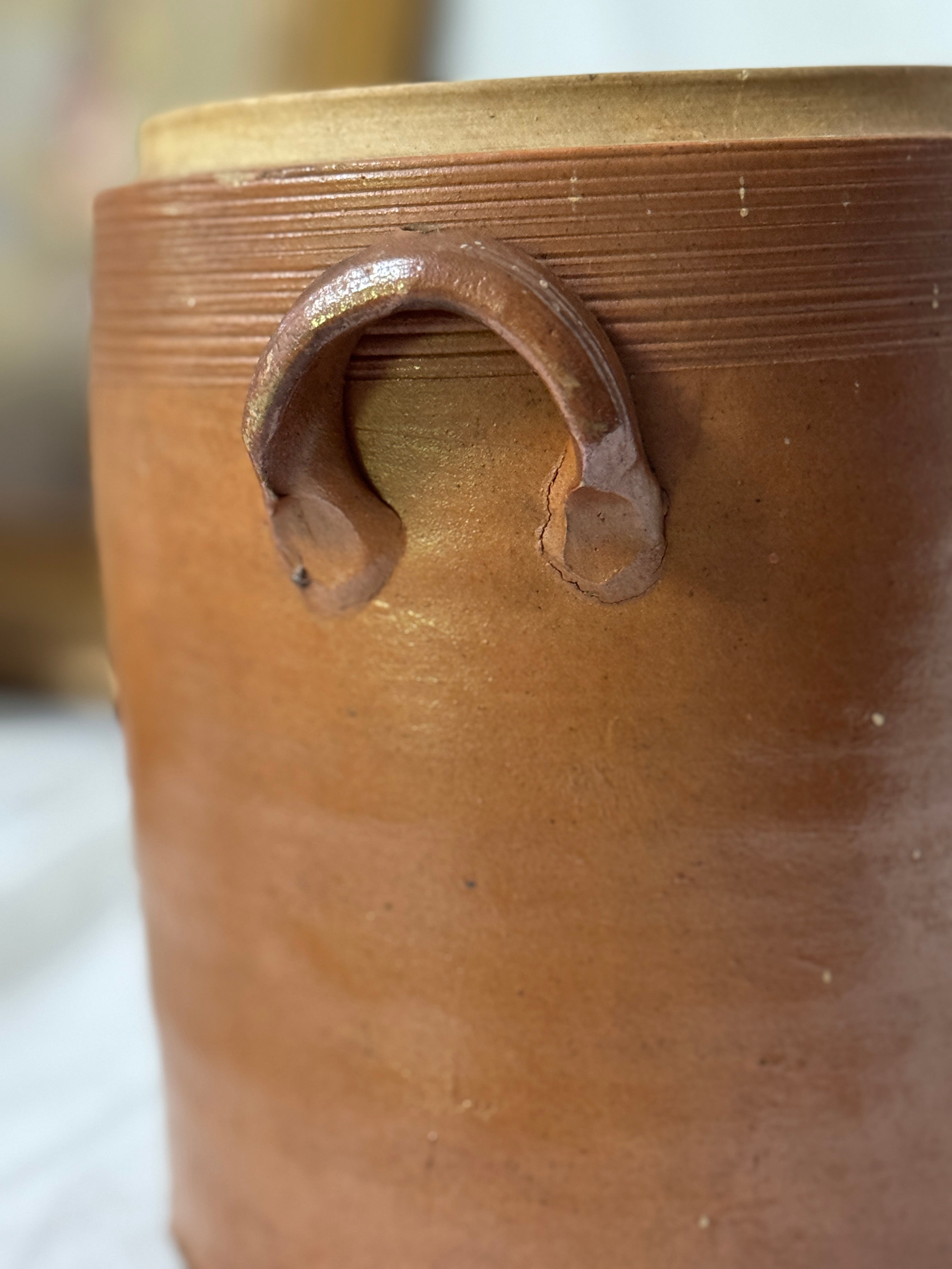 Antique French Confit Pot with Ear Handles, Large