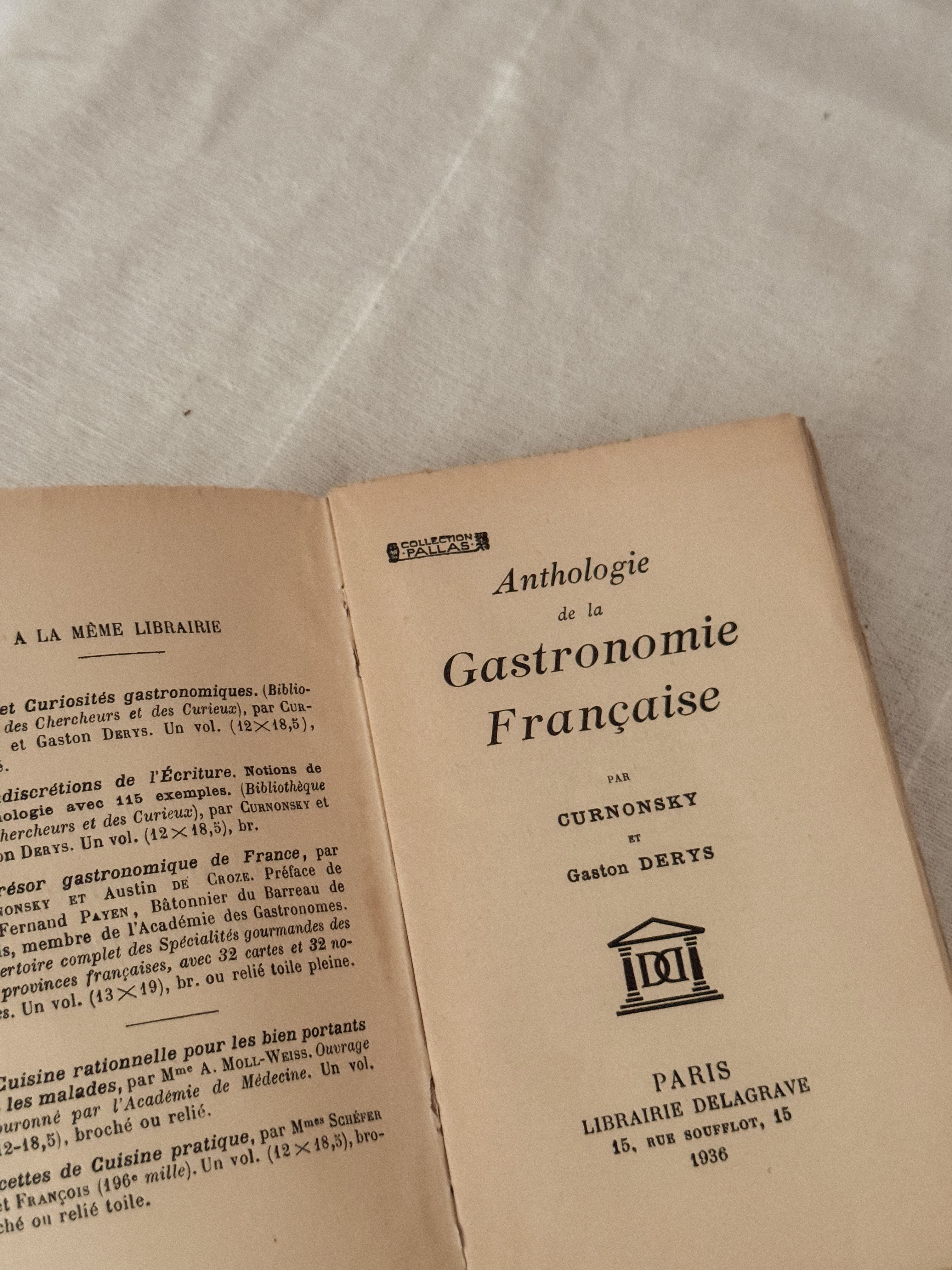 Anthologie de la Gastronomie Française, 1936