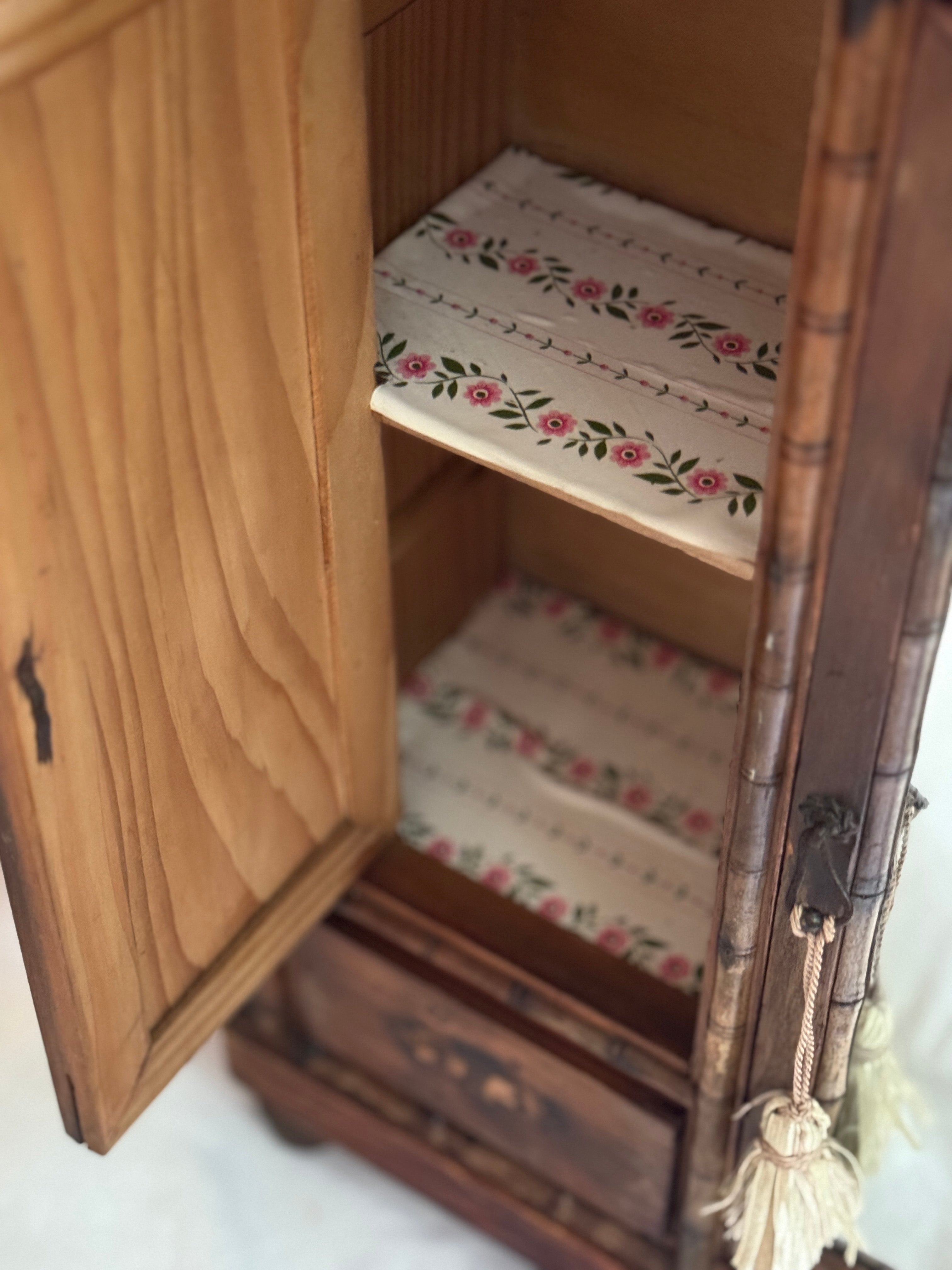 Antique French Faux-Bamboo Miniature Armoire, Belle Époque