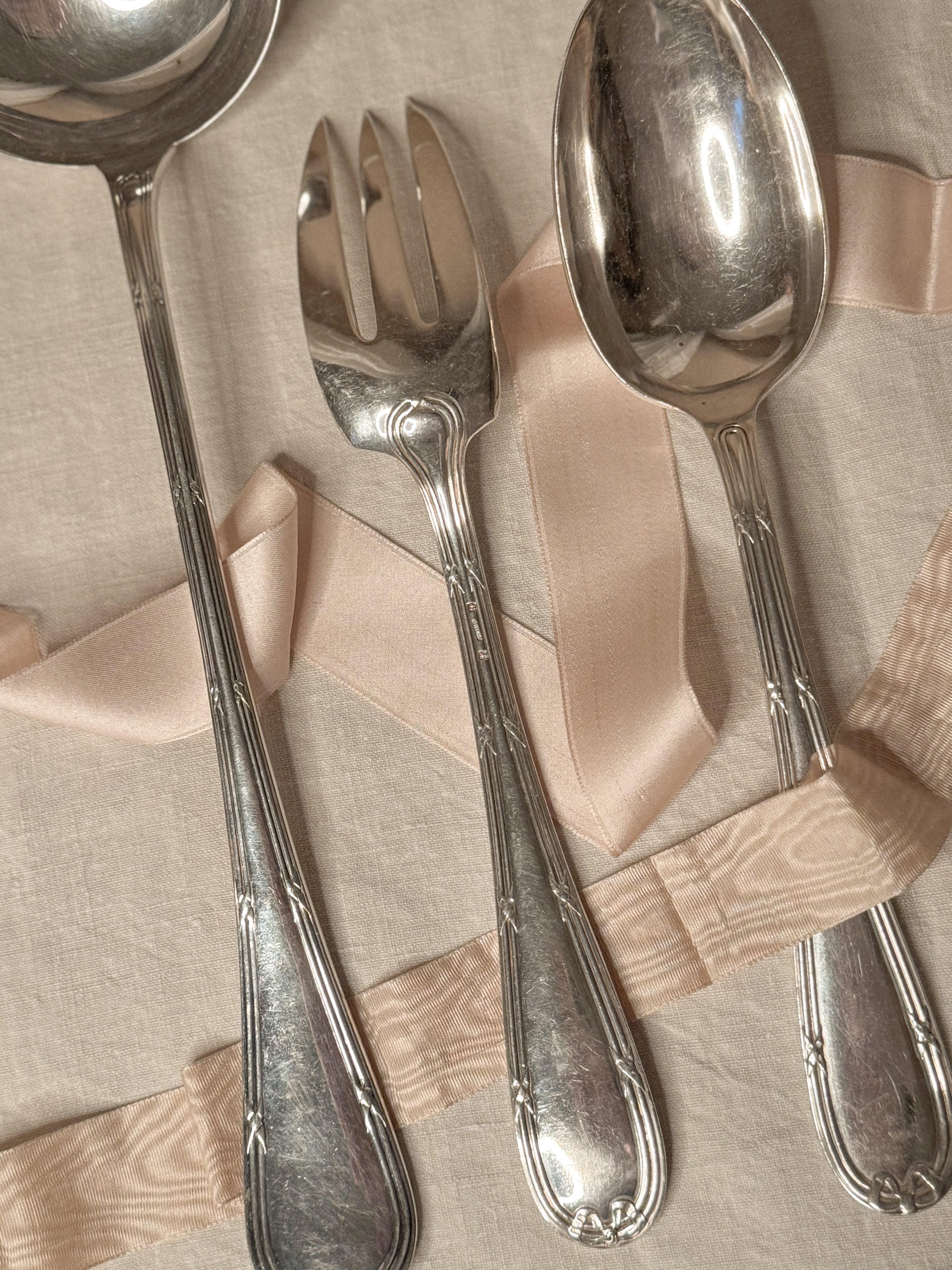 Louis XVI-Style French Silverplate Serving Set — Ribbon Pattern