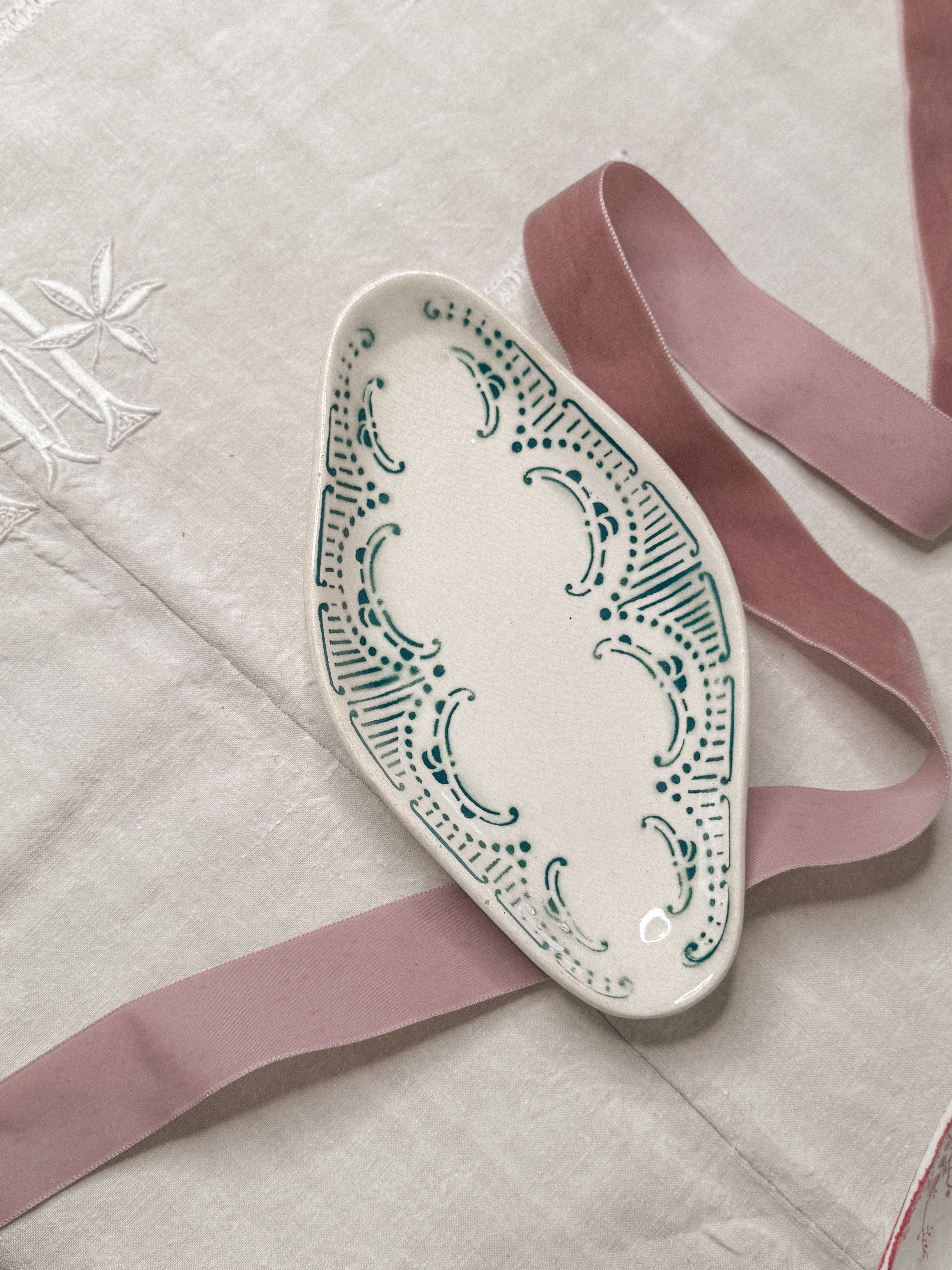 Green Transferware Ravier