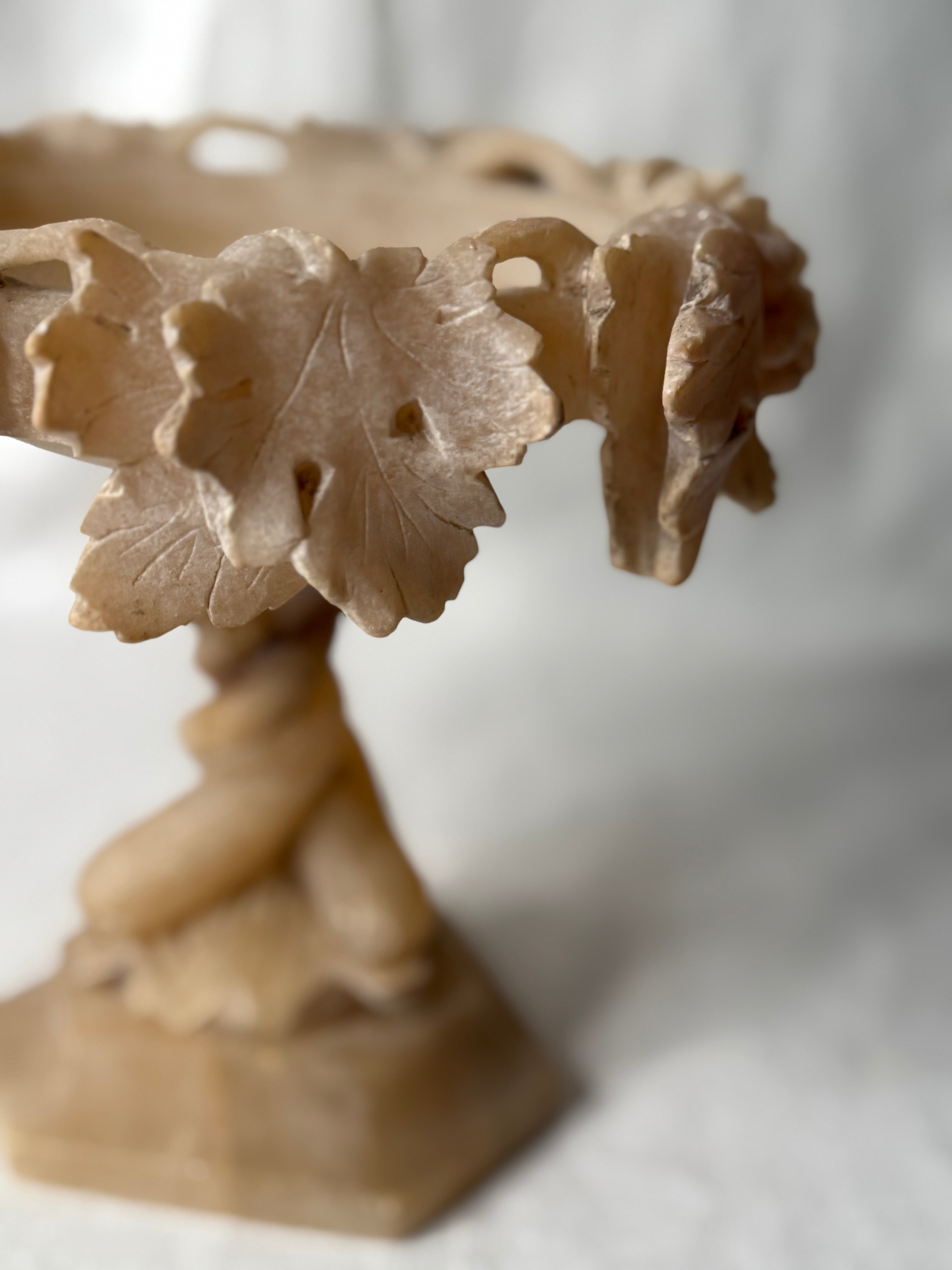 Antique Italian Volterra Alabaster Tazza, Bacchic Decoration, late 19th c.