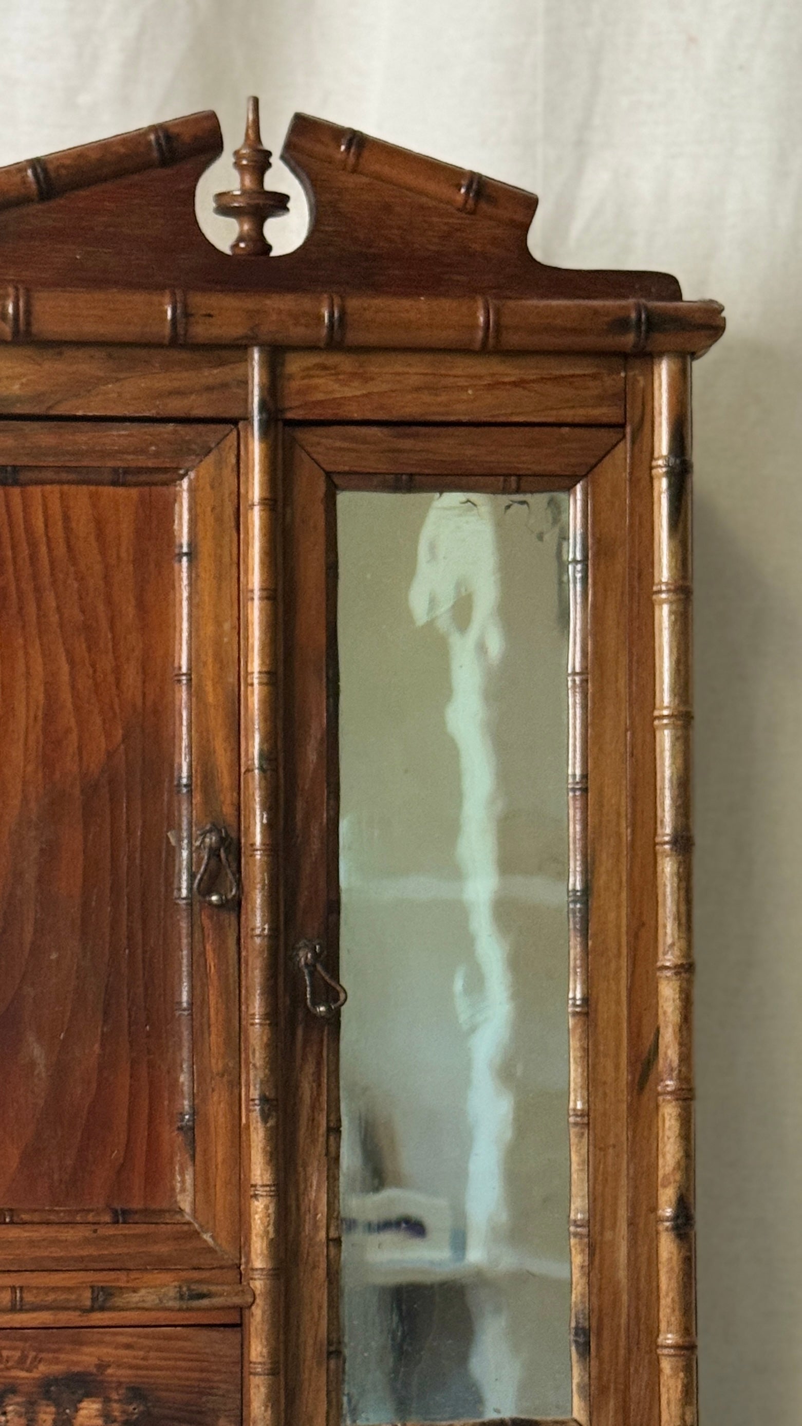 Antique French Faux-Bamboo Miniature Armoire, Belle Époque
