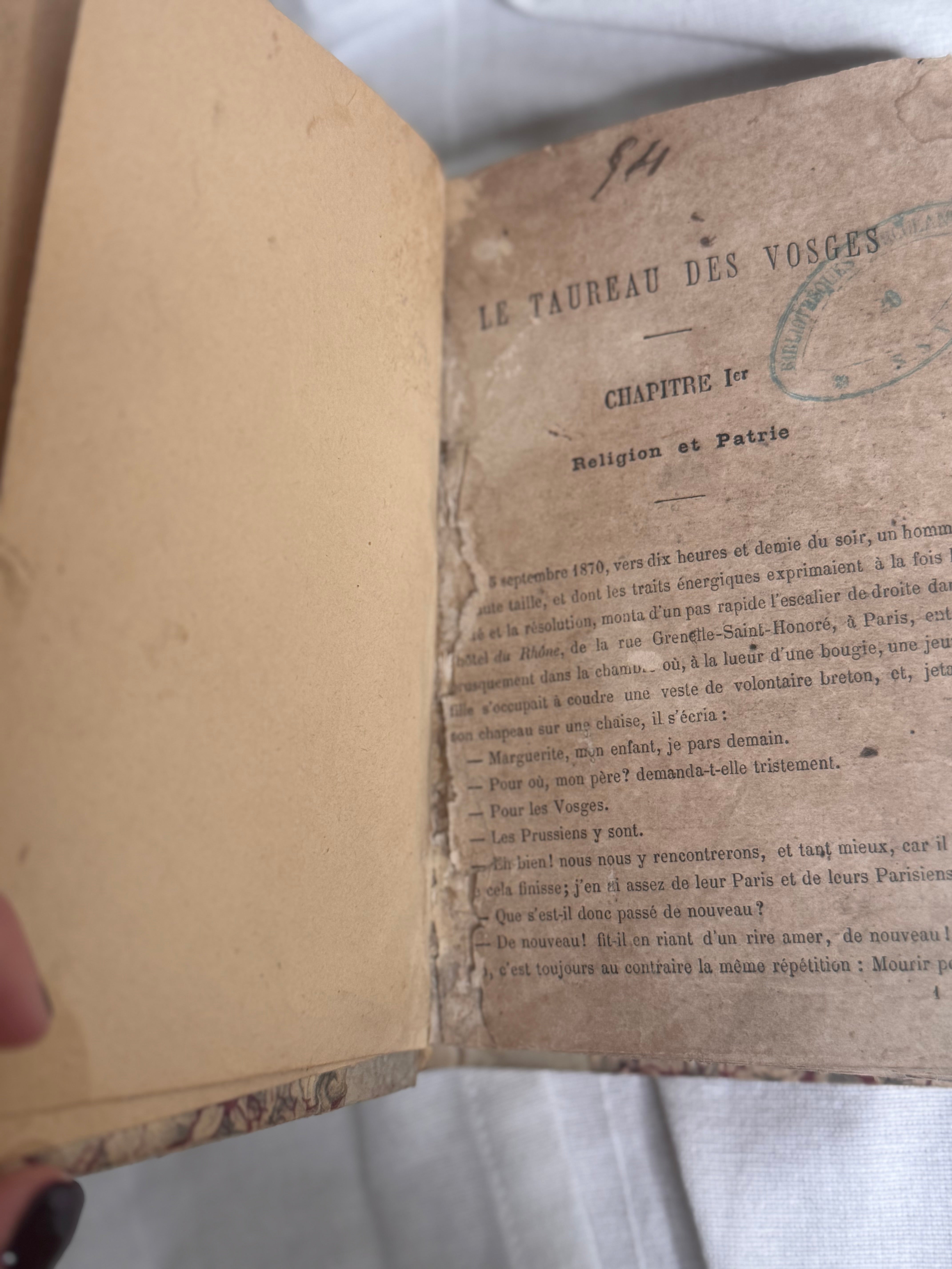 Set of Two 19th-Century French vellum Books from a Circulating Library