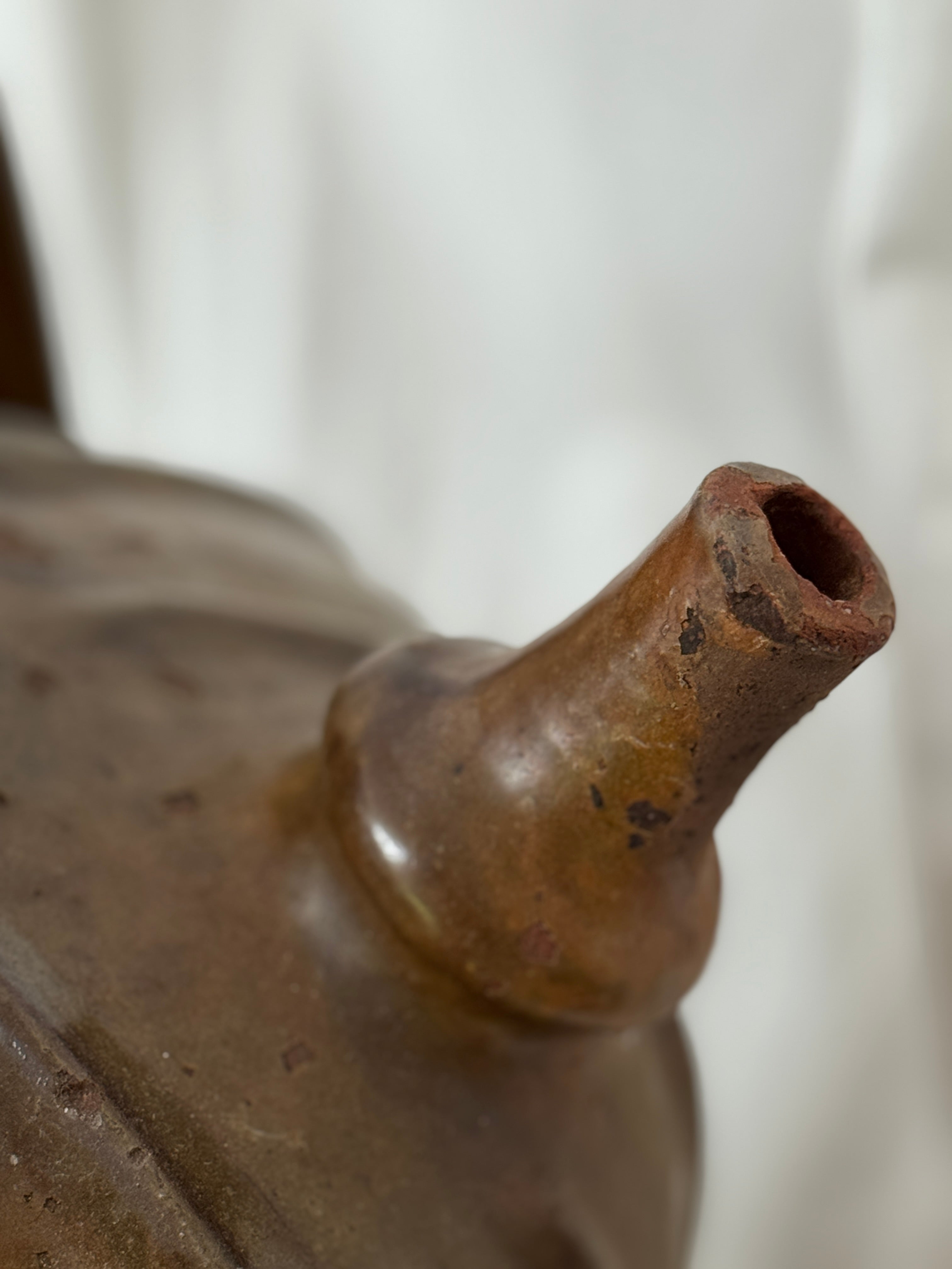 Antique French Walnut Oil Jug, Mélard à Bec, Two Handles