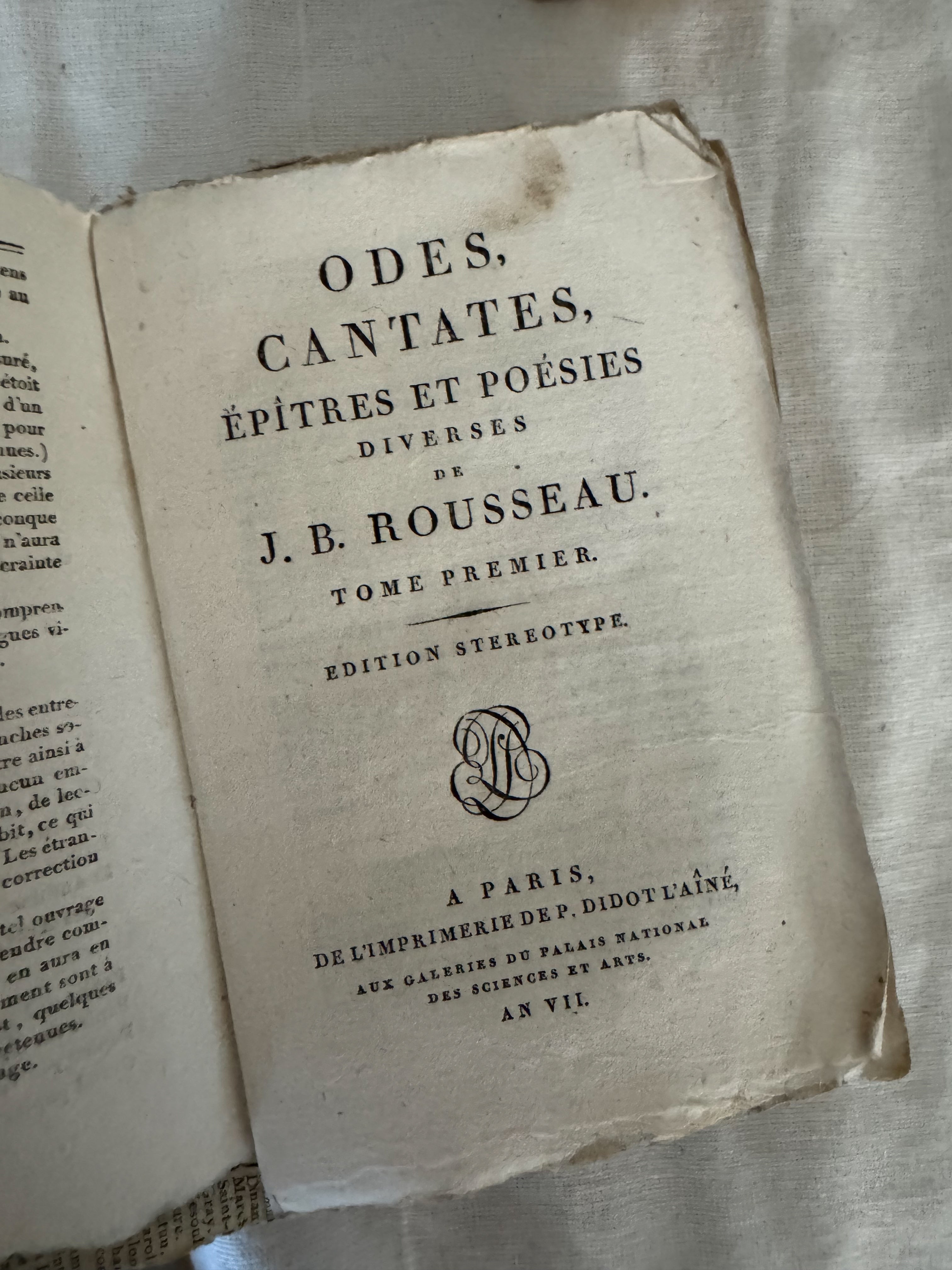 Odes, Cantates, Épîtres et Poésies Diverses de J.B. Rousseau, Tomes I & II, Paris 1798